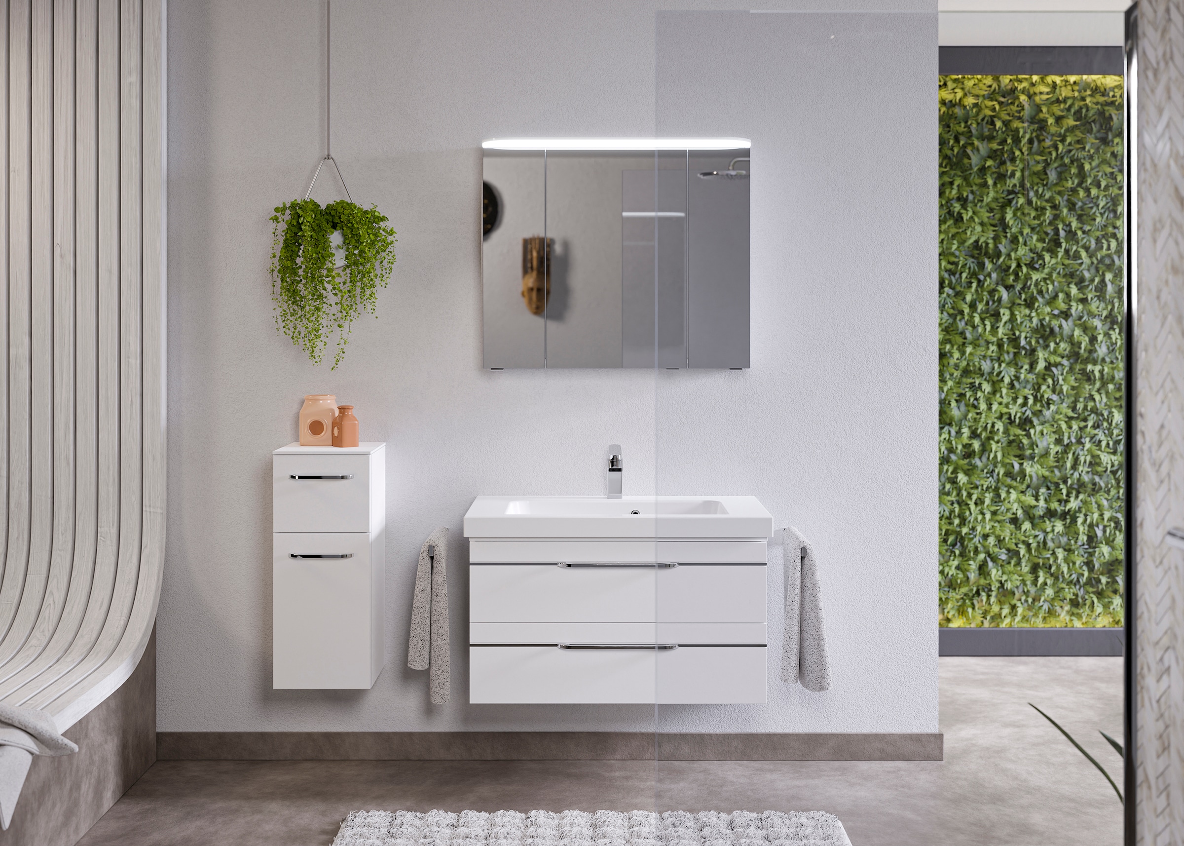 Saphir Badmöbel-Set »Balto Sprint 3-teilig, Mineralmarmor-Waschtisch mit LED-Spiegelschrank«, (4 St.), Badezimmer Set mit Unterschrank inkl Türdämpfer, 4 Türen, 3 Schubladen