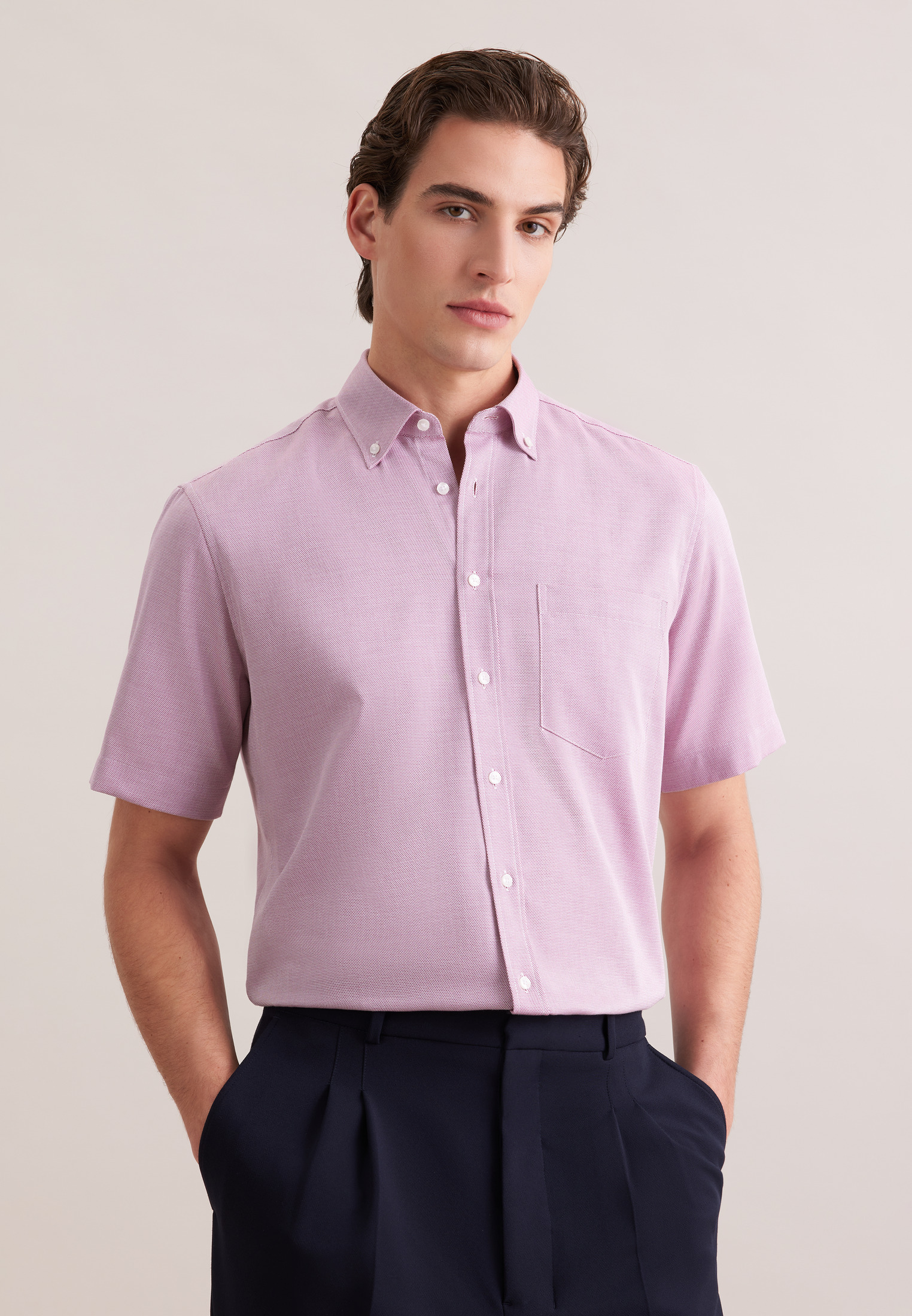 seidensticker Businesshemd "Schwarze Rose" Regular 1/2 Button-Down-Kragen Struktur