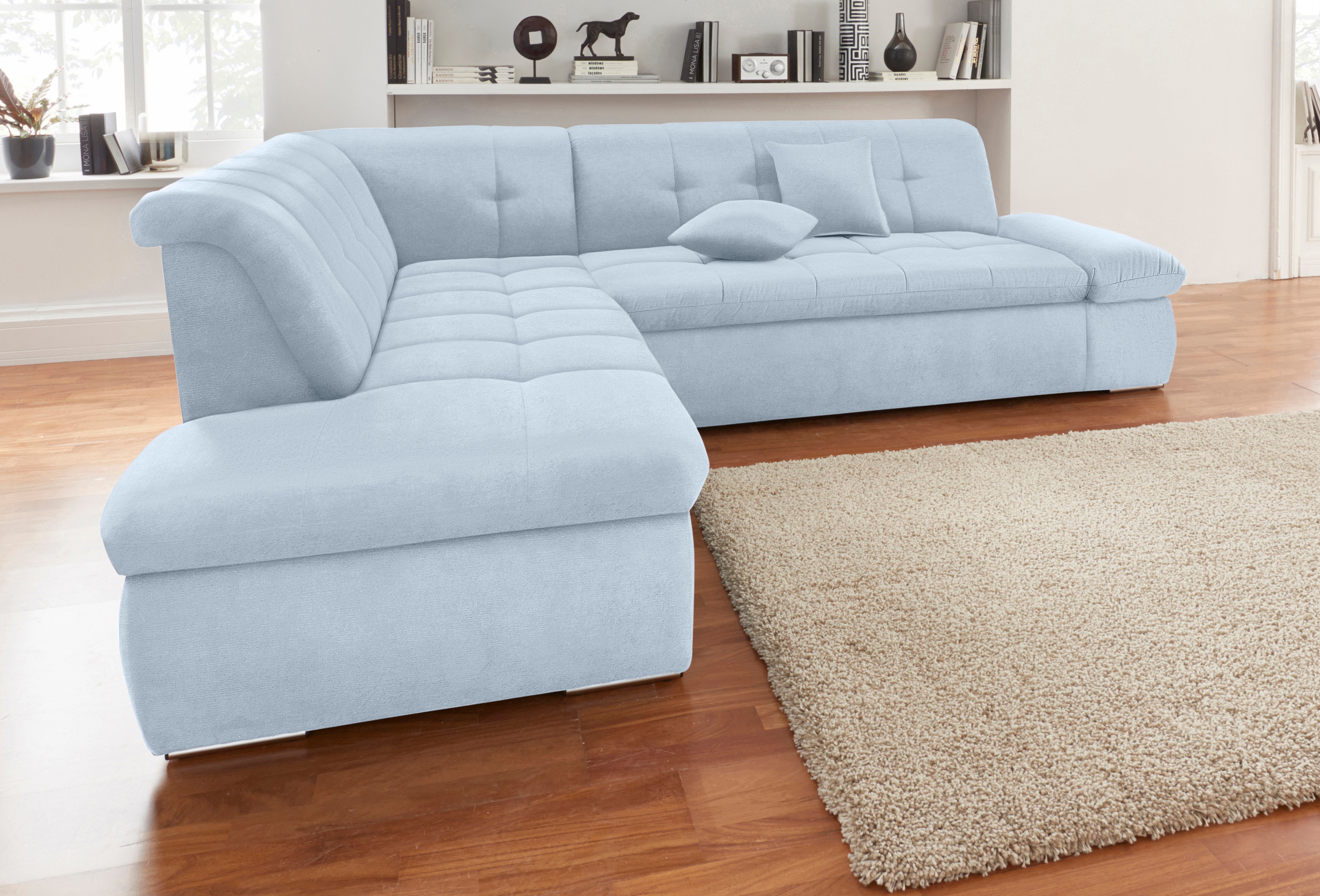 DOMO collection Ecksofa "MORIC Massiv - Belastbar bis 140 kgxSitz, hochwertig & komfortabel" XXL, L-Form, inkl. Zierkissen