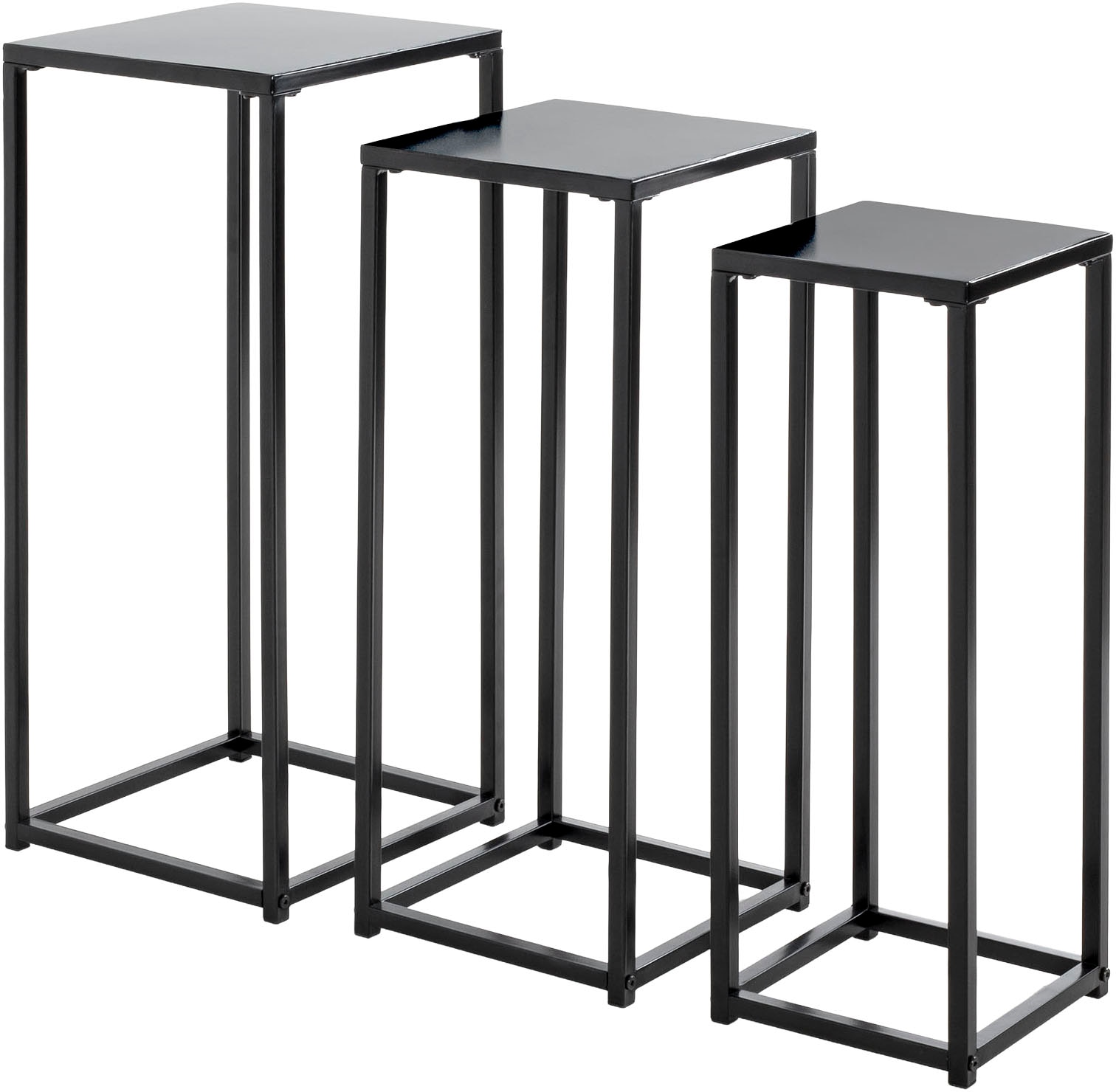 HAKU Blumentisch "Blumenpodest, Blumenständer, Pflanzsäule" Set, 3er Set, 3 Stk. tlg. quadratisch - aus Metall Schwarz B/T/H 22/22/61, 26/26/66, 30/30/71 cm