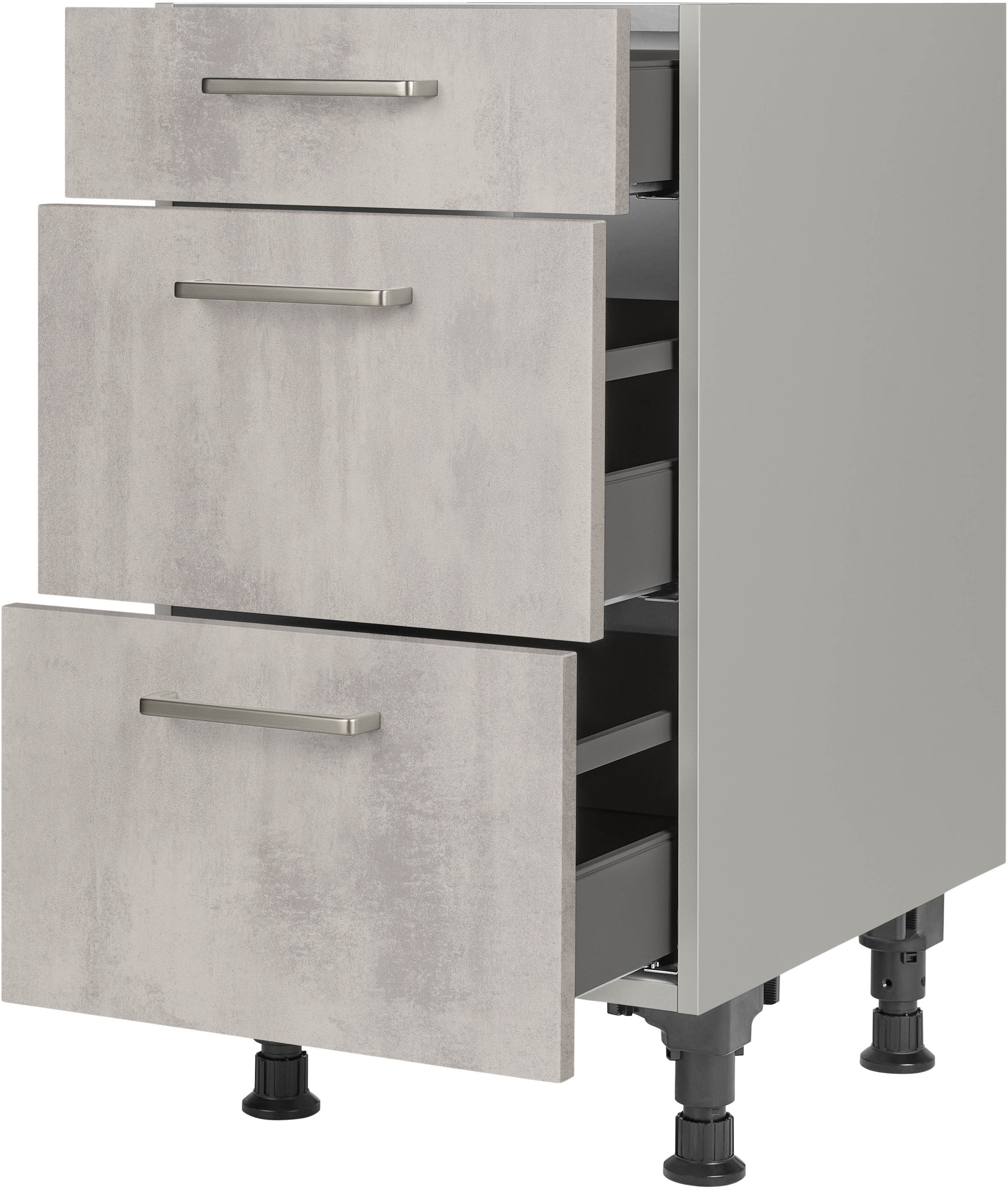 nobilia® Unterschrank »"Riva", vormontiert, mit höhenverstellbaren Sockelfüßen, in den«, Breiten 30, 45, 60 und 90 cm, mit Schubkasten und Auszügen