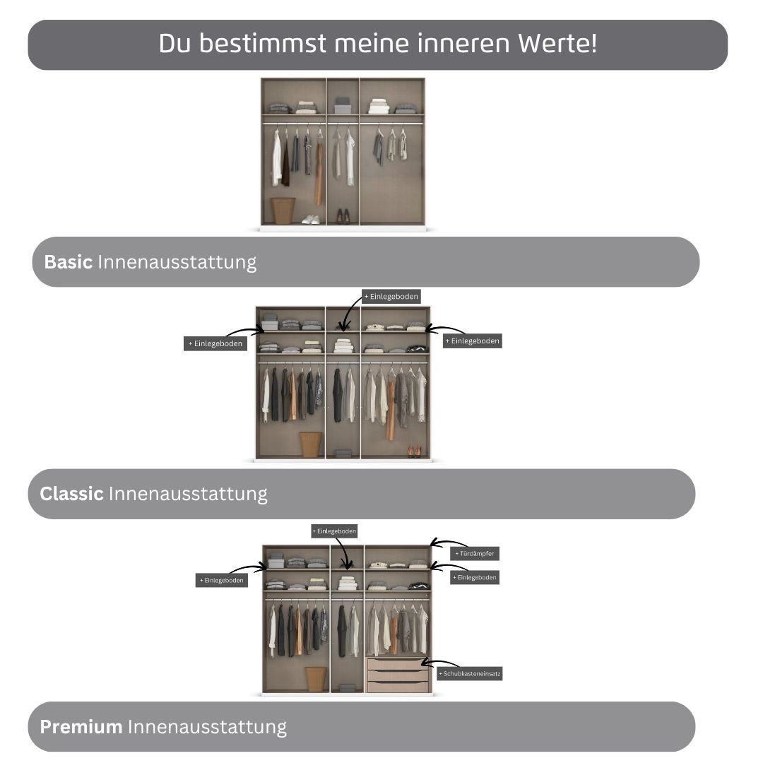rauch Kleiderschrank, (in 3 verschiedenen Ausstattungen BASIC/CLASSIC/PREMIUM), mit hochwertigen Stangengriffen in Schwarz aus Metall MADE IN GERMANY