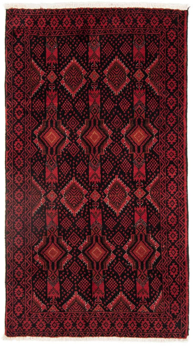 morgenland Hochflor-Läufer "Belutsch Durchgemustert Rosso scuro 182 x 102 cm", rechteckig, Handgeknüpft