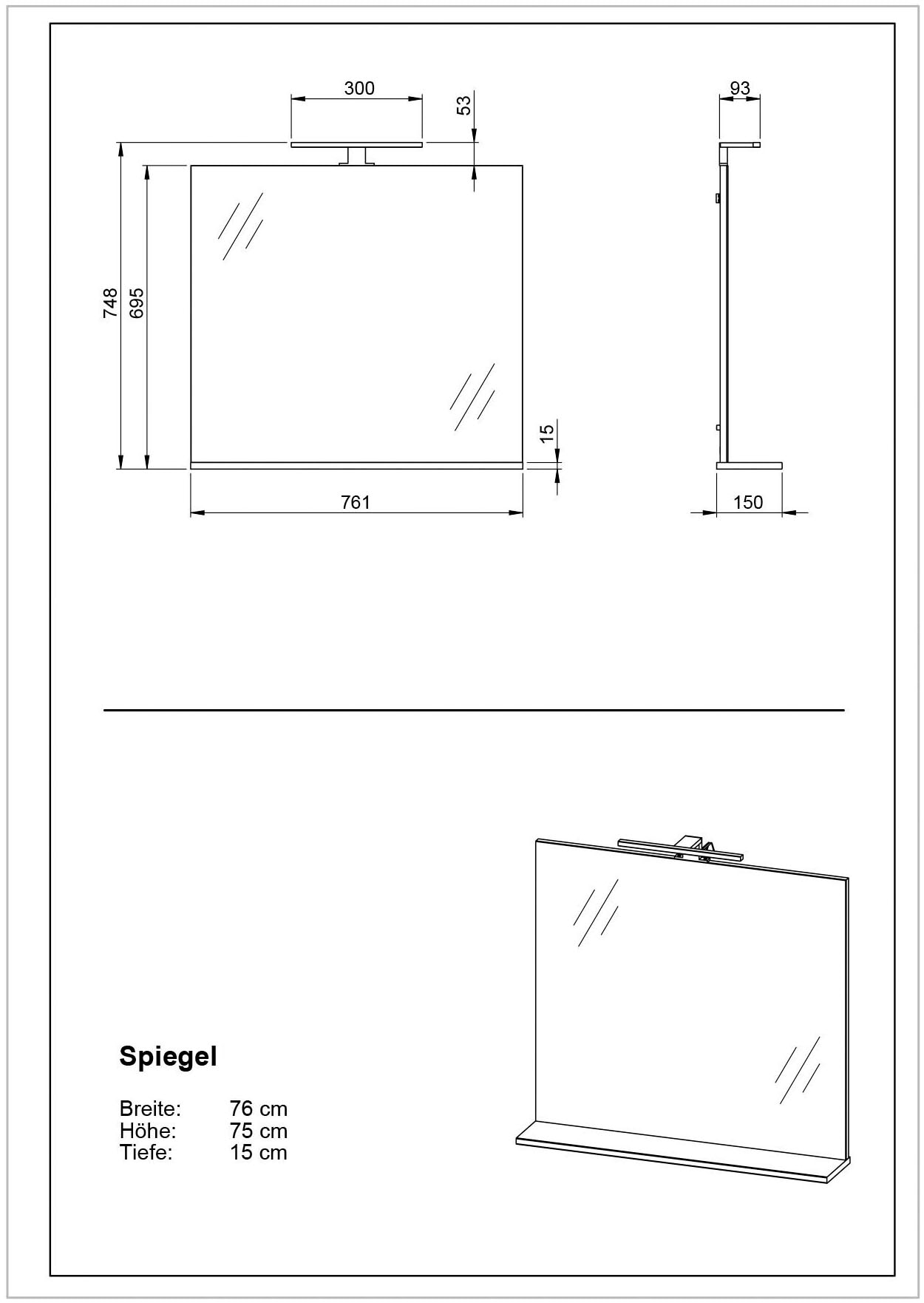 GERMANIA Badmöbel-Set »Vasio«, (4 St.), inkl. WT-Unterschrank, Spiegel, Schrank und Regal