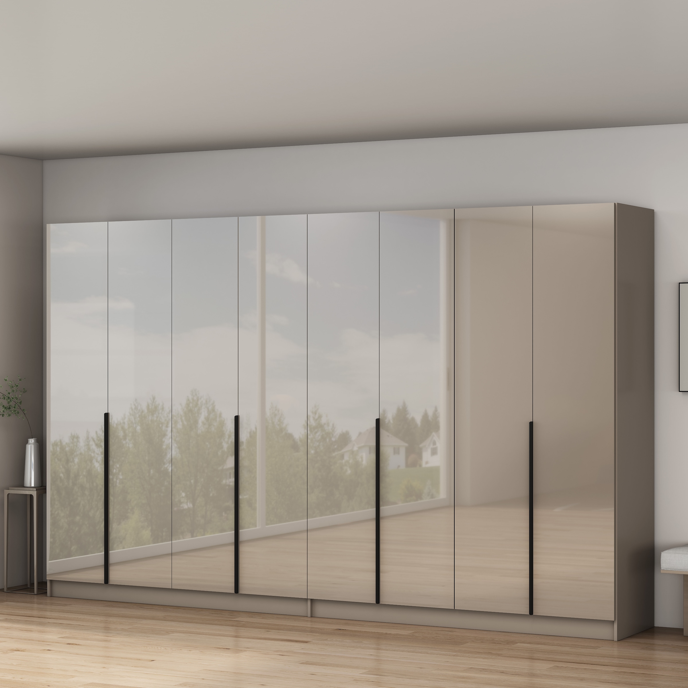 OTTO home Kleiderschrank »Annor Schlafzimmerschrank Breite 323 cm hochglanz Schrank Garderobe« Drehtürenschrank mit perfekter Innenausstattung - elegante Türgriffe