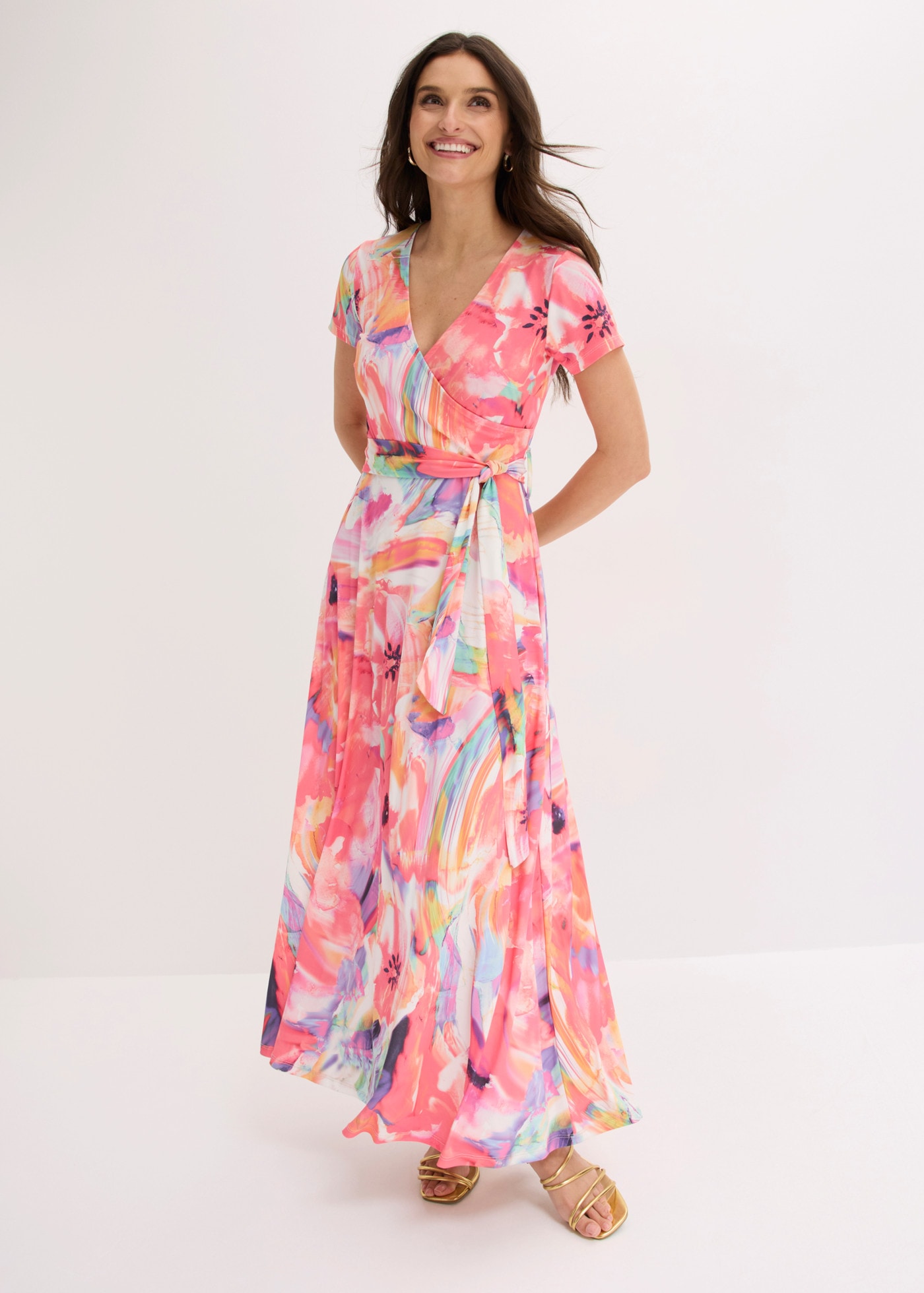 bonprix Maxikleid farbenfrohes Muster, leichtes Material aus Polyester und Elasthan