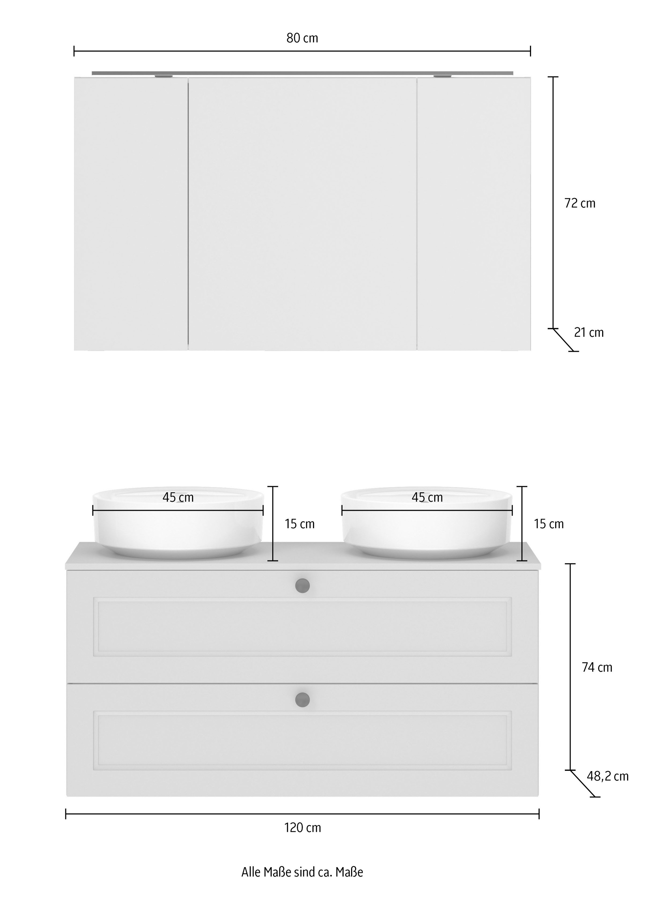 nobilia® Badmöbel-Set »Cascada« Set, inkl.  2 Aufsatzwaschbecken und Spiegelschrank mit Beleuchtung, 4 Stk. tlg.