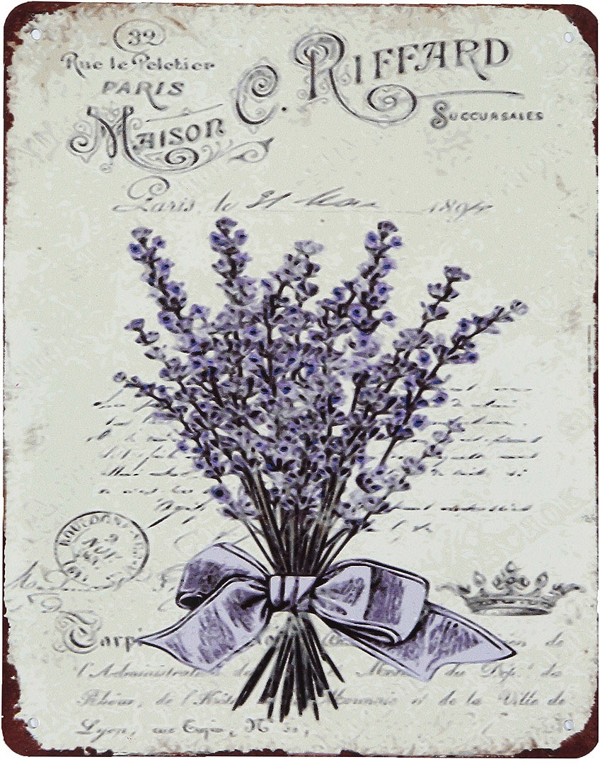 Ambiente Haus Metallbild "Lavendel" Blumen Blumenbilder Schriftzüge 1 Stk. tlg. mit französischen Schriftzügen