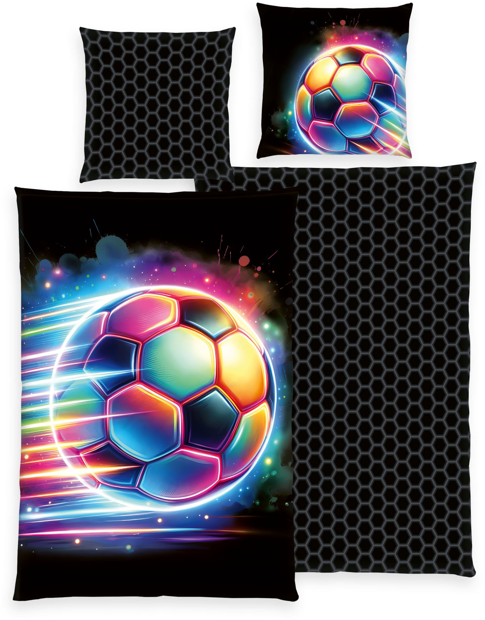 Herding Young Collection Wendebettwäsche "Neon Soccer" 2 Mit praktischem Reißverschluss