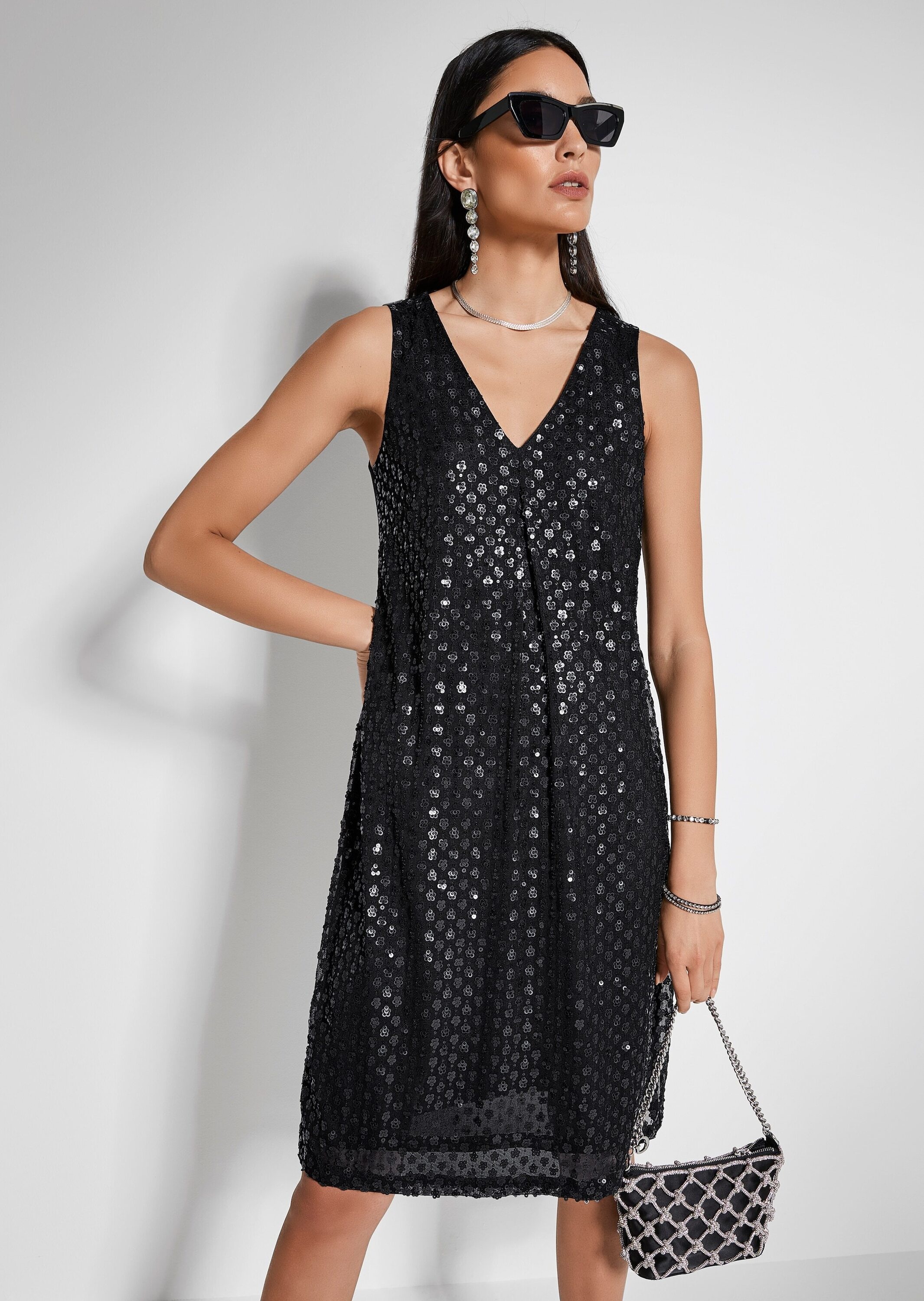 MADELEINE Paillettenkleid A-Linie Schwarz Gr. 38 3