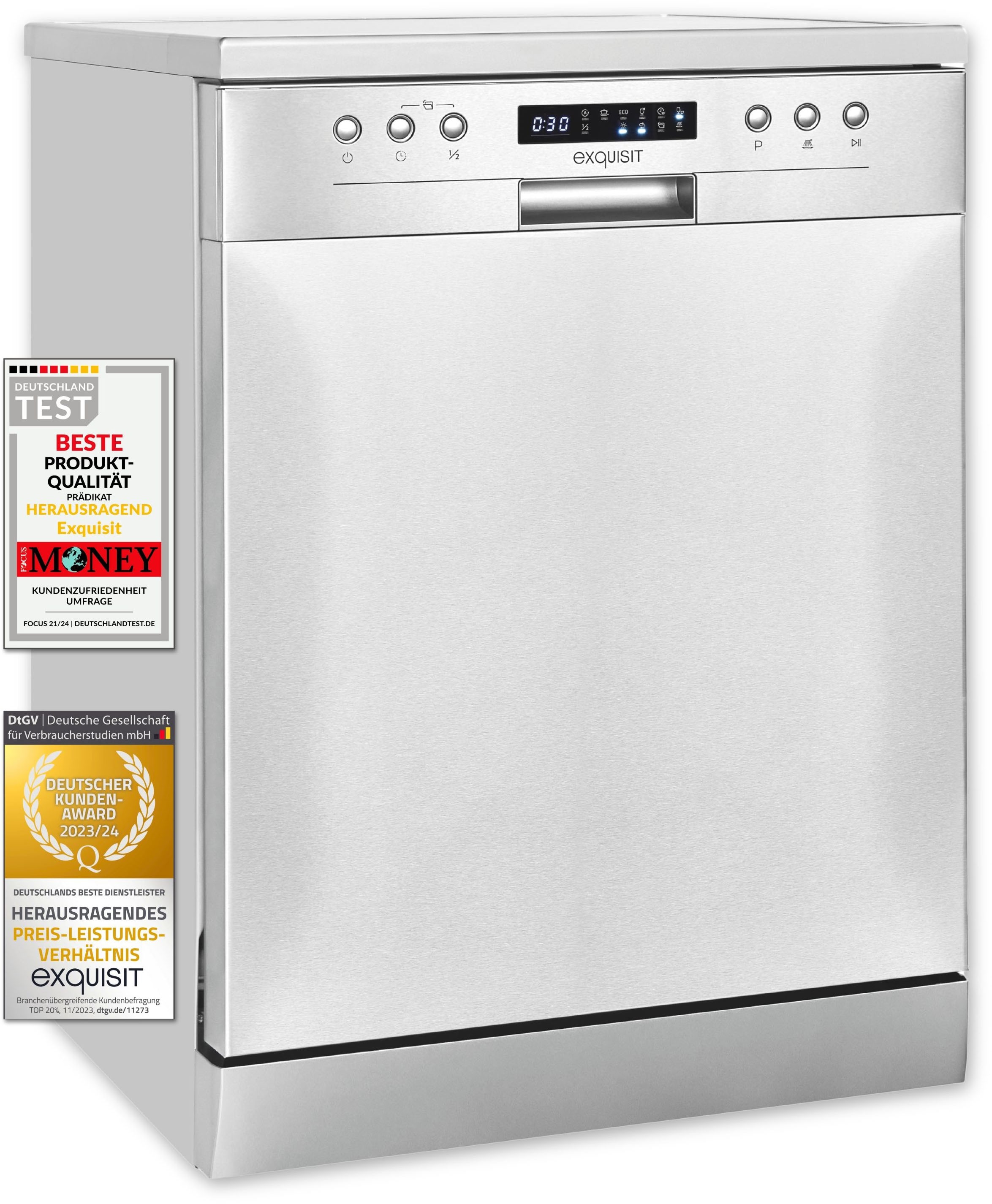 exquisit Standgeschirrspüler »GSP9414-030D inox«, 14 Maßgedecke