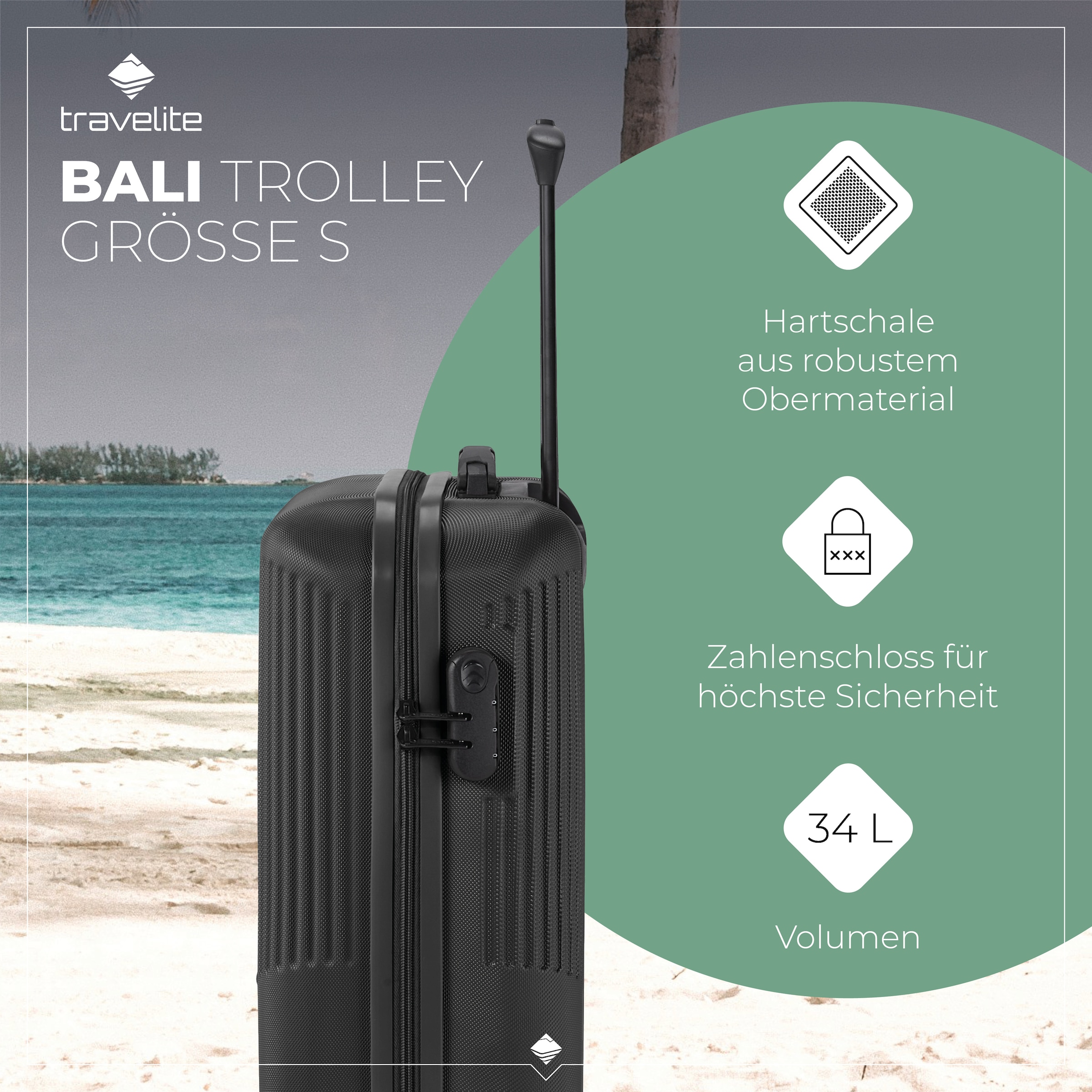 travelite Hartschalen-Trolley »BALI, in verschiedenen Größen und Farben«, 4 St. Rollen, Hartschallenkoffer Reisegepäck Reisekoffer TSA Schloss