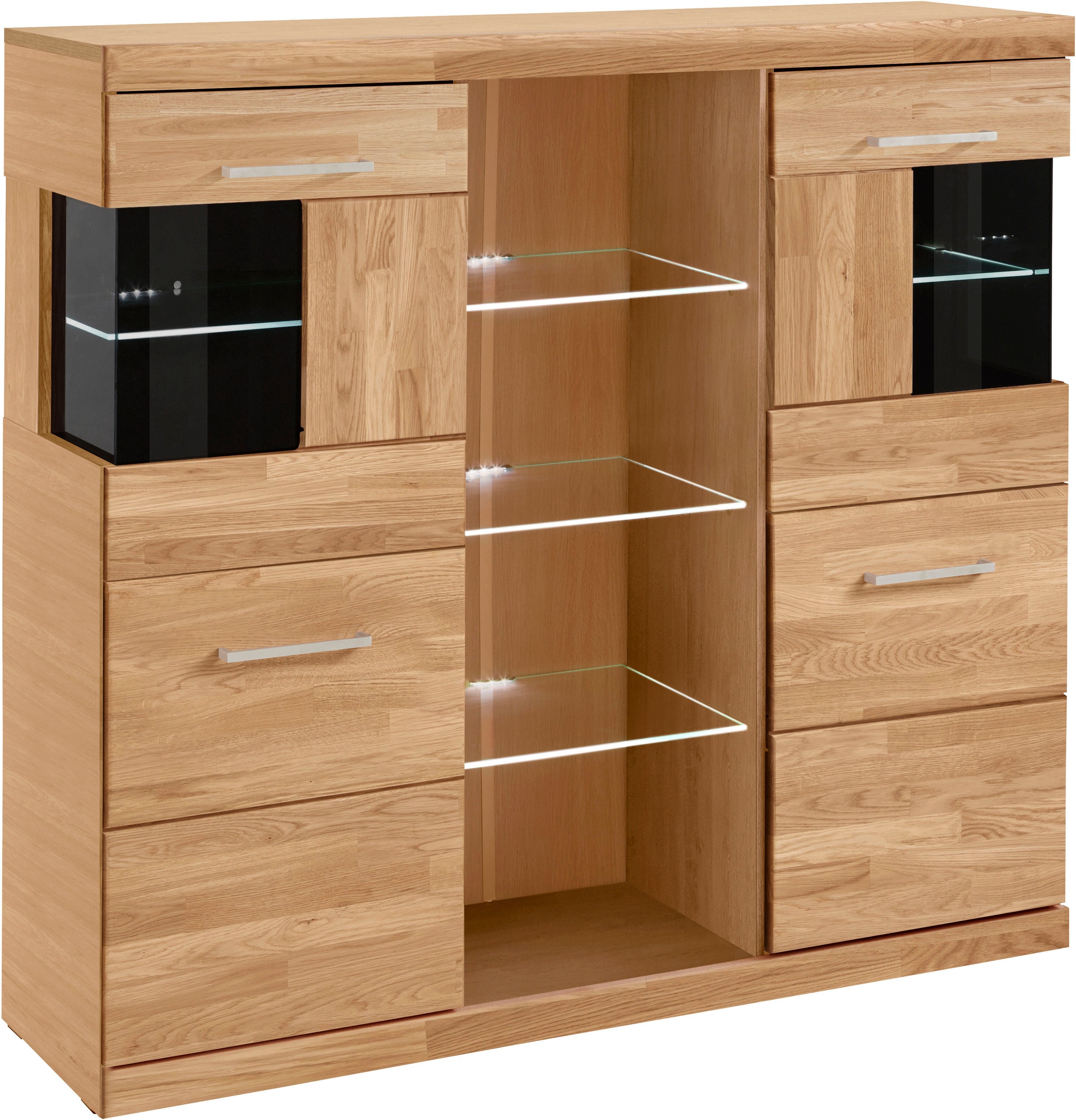 Home affaire Highboard "Ribe,120cm breit,112cm hoch, Fronten Massivholz,12 günstig online kaufen