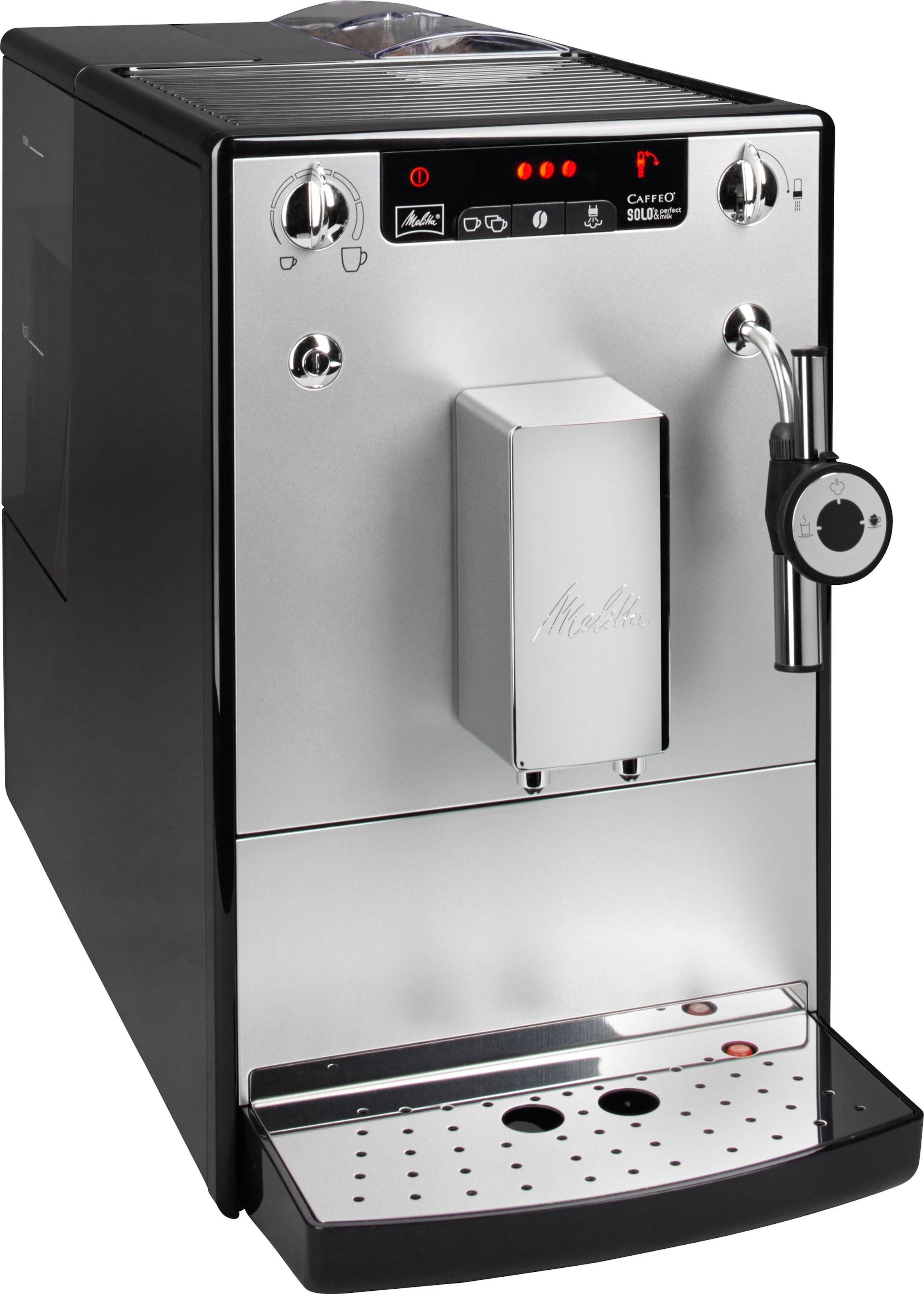 per | auf Milch Milk Kaffeevollautomat Perfect »Solo® Rechnung per BAUR Drehregler silber/schwarz«, & Café crème&Espresso One Touch, Melitta Milchsch&heiße E957-203,