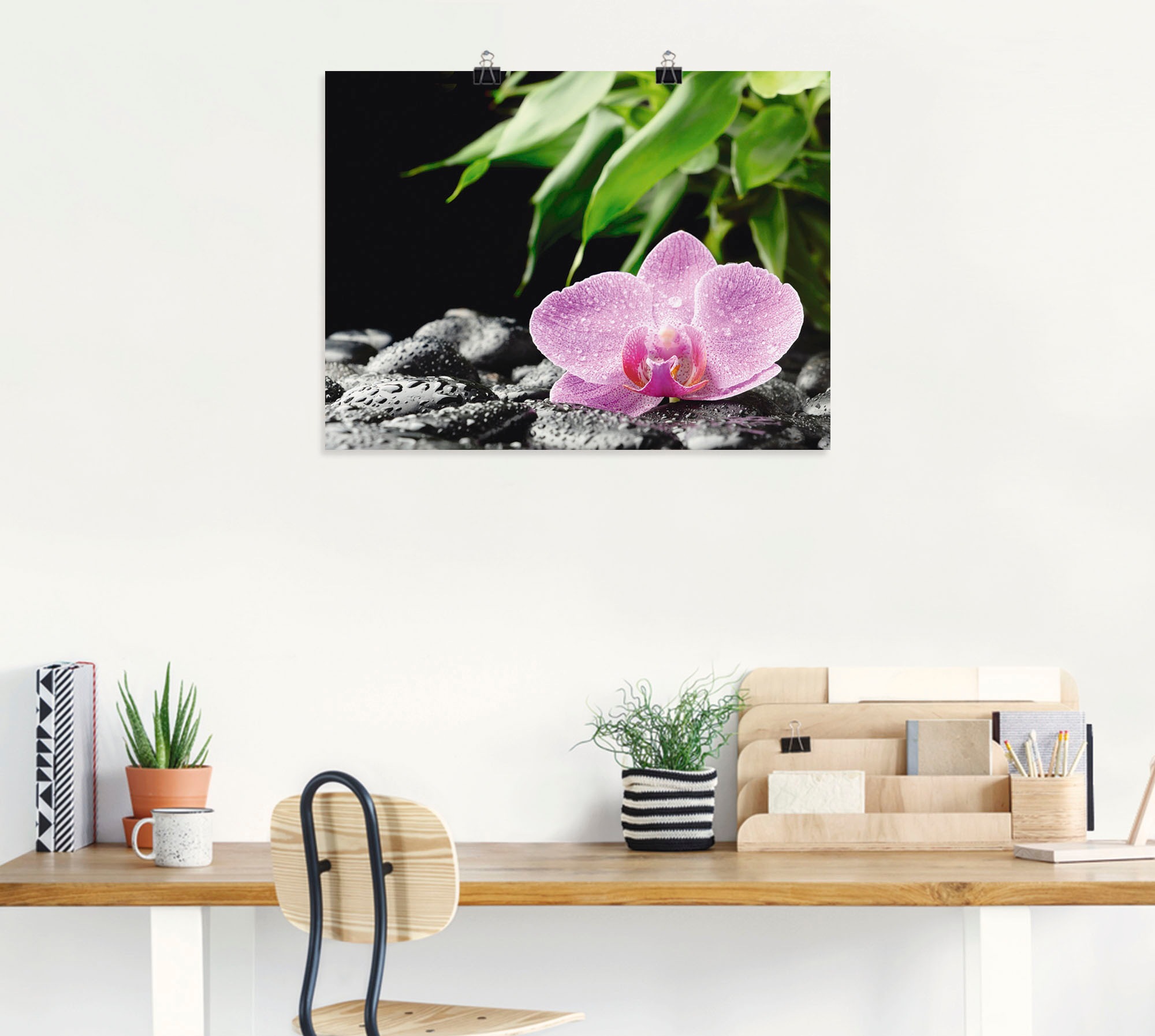 Artland Wandbild »Rosa Orchidee auf schwarzen Zen Steinen«, Blumen, (1 St.), als Leinwandbild, Poster in verschied. Größen