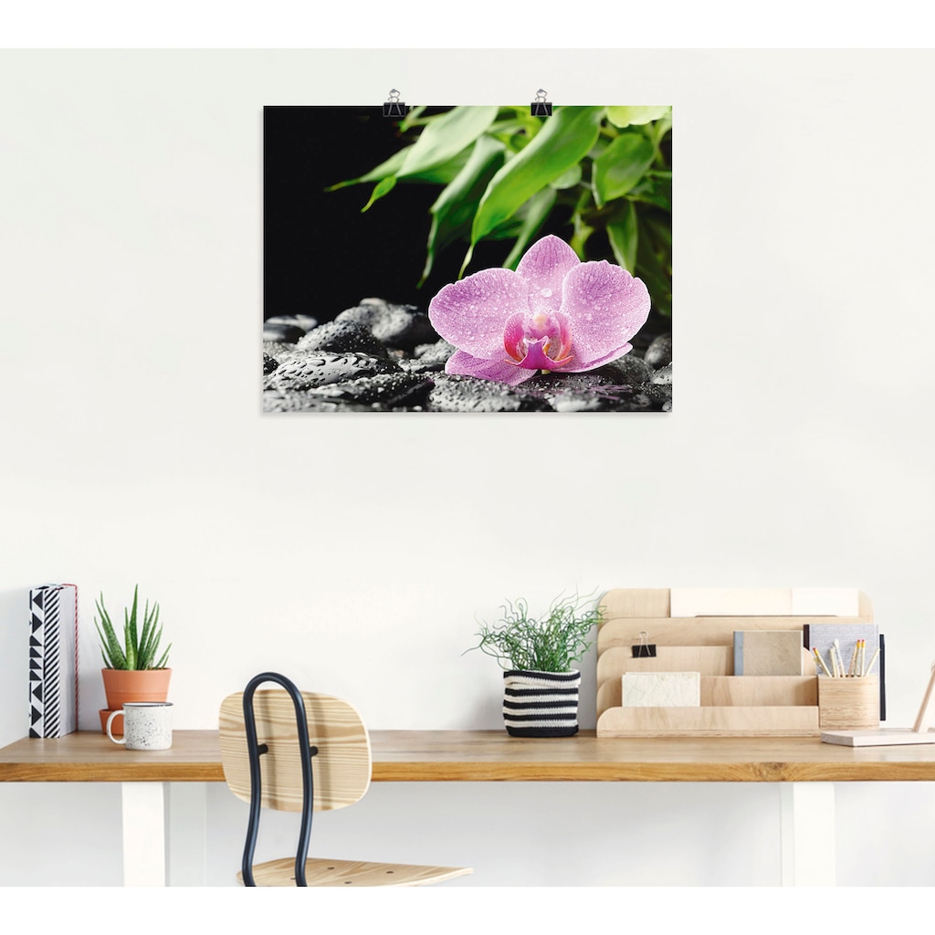 Artland Wandbild »Rosa Orchidee auf schwarzen Zen Steinen«, Blumen, (1 St.)