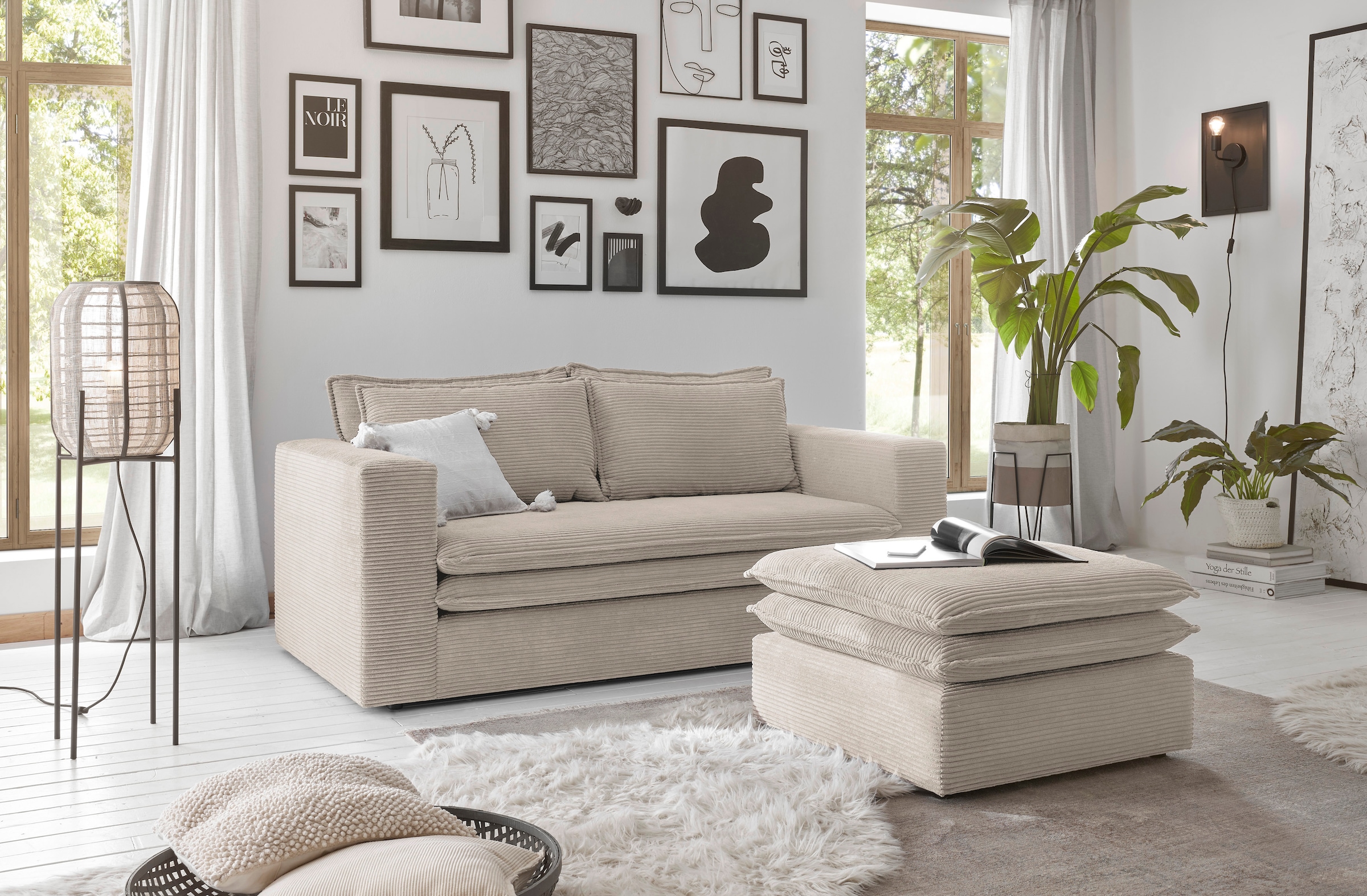 Places of Style Sitzgruppe »PIAGGE«, (2 tlg.), 2-Sitzer-Sofa und Hocker klein im Set