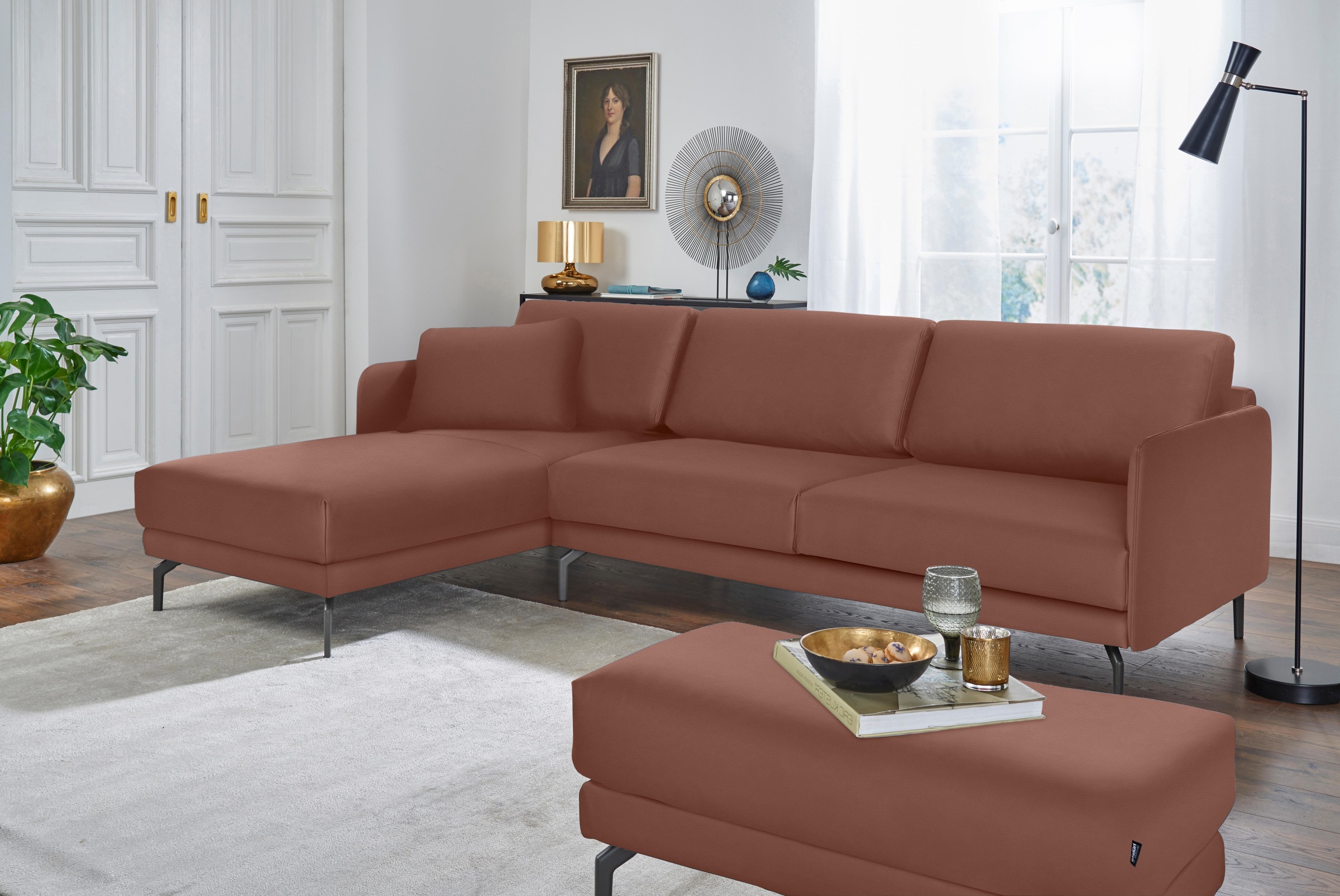 Creation BY ROLF BENZ Ecksofa »CR.450, Designecksofa, L-Form«, Armlehne sehr schmal, Breite 274 cm, Alugussfuß Umbragrau