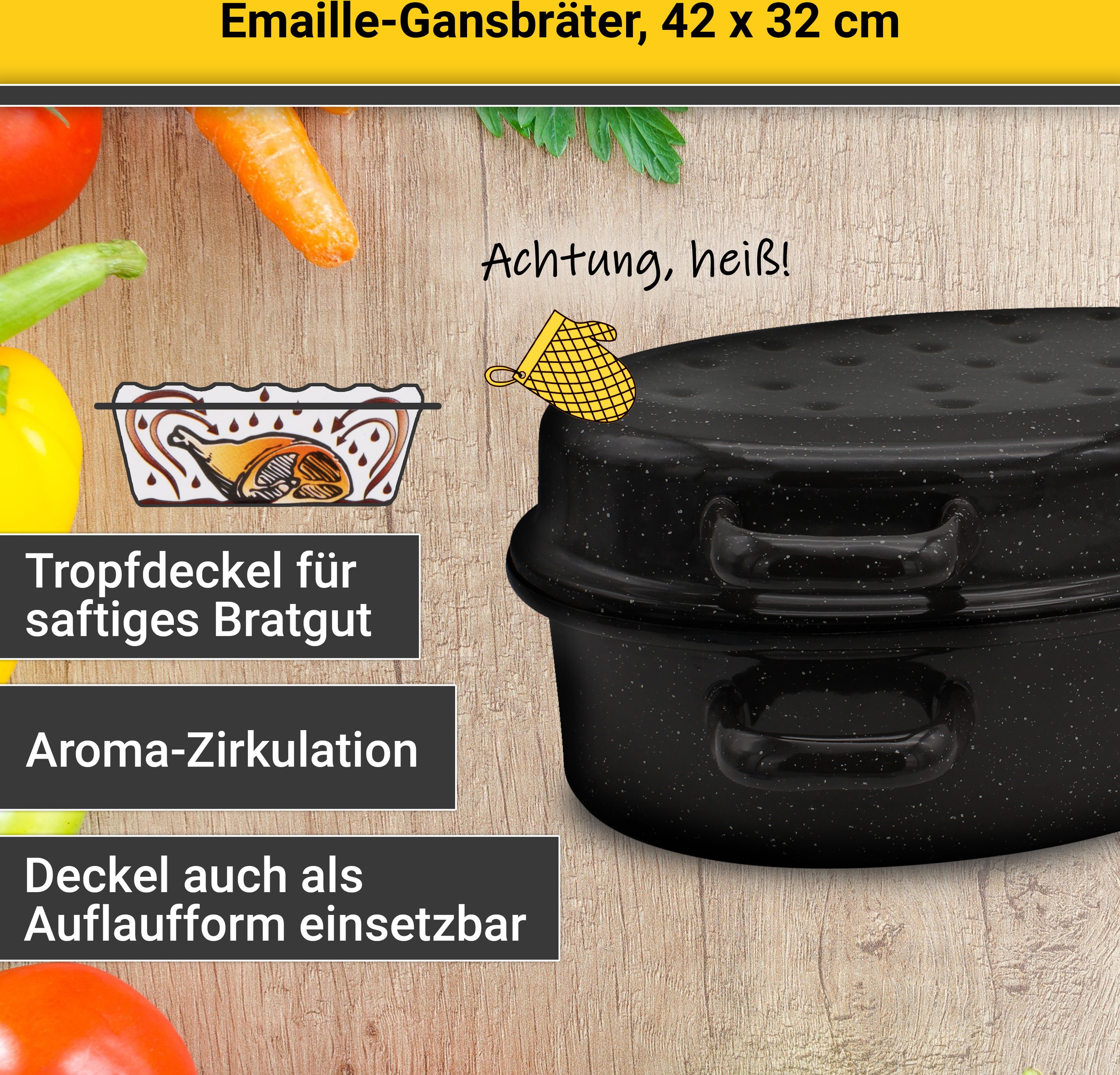 Krüger Bräter »Gansbräter mit Tropfdeckel«, Emaille, für Induktions-Kochfelder geeignet