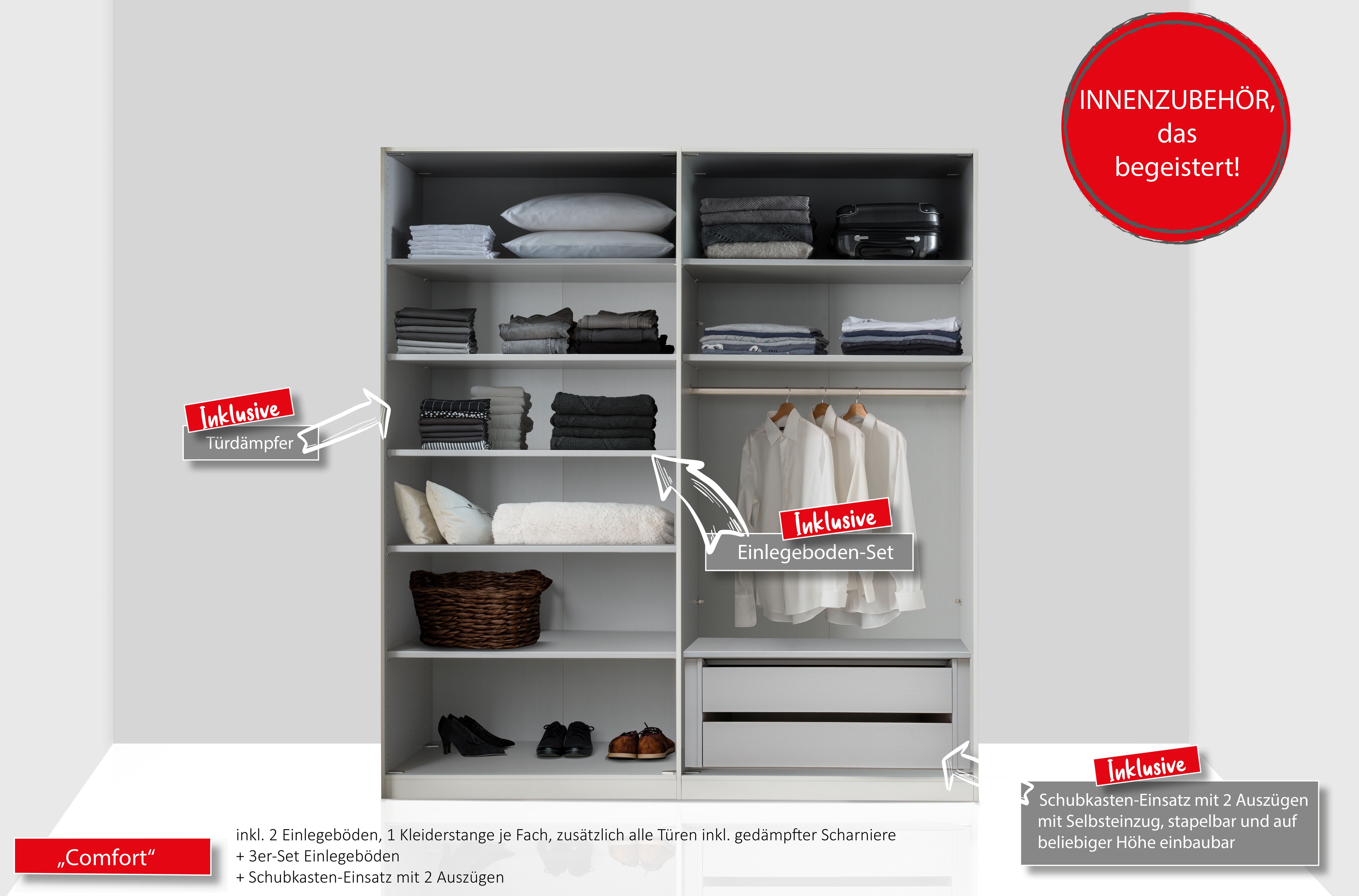 Thumbnail - WIEMANN Drehtürenschrank "Lagos" in 4 Breiten und mit 3 verschiedenen Ausstattungspaketen erhältlich, inkl. Türendämpfun...