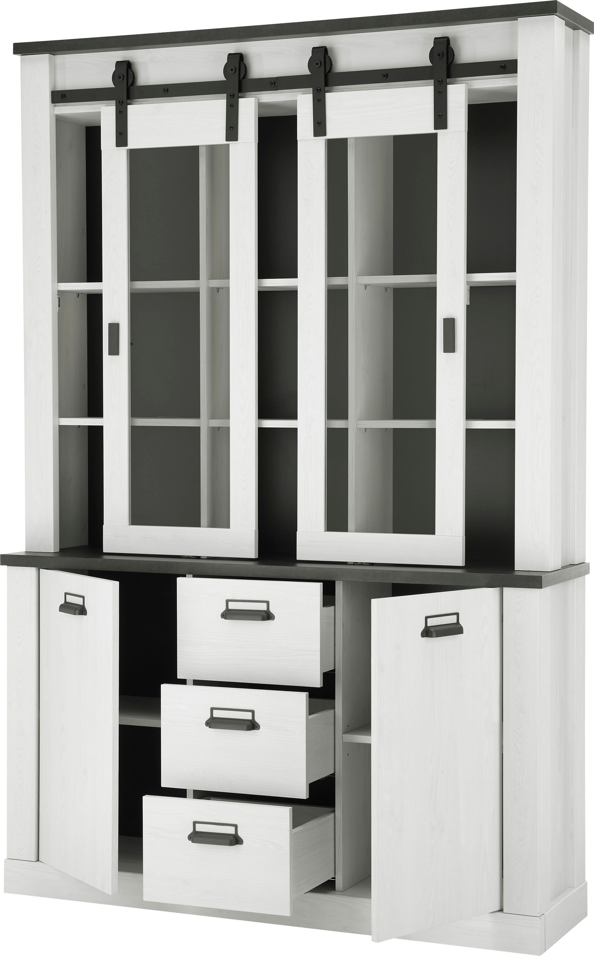 Home affaire Wohnwand »SHERWOOD«, (2 St.), Scheunentorbeschlag und Apothekergriffe aus Metall, Höhe 201 cm