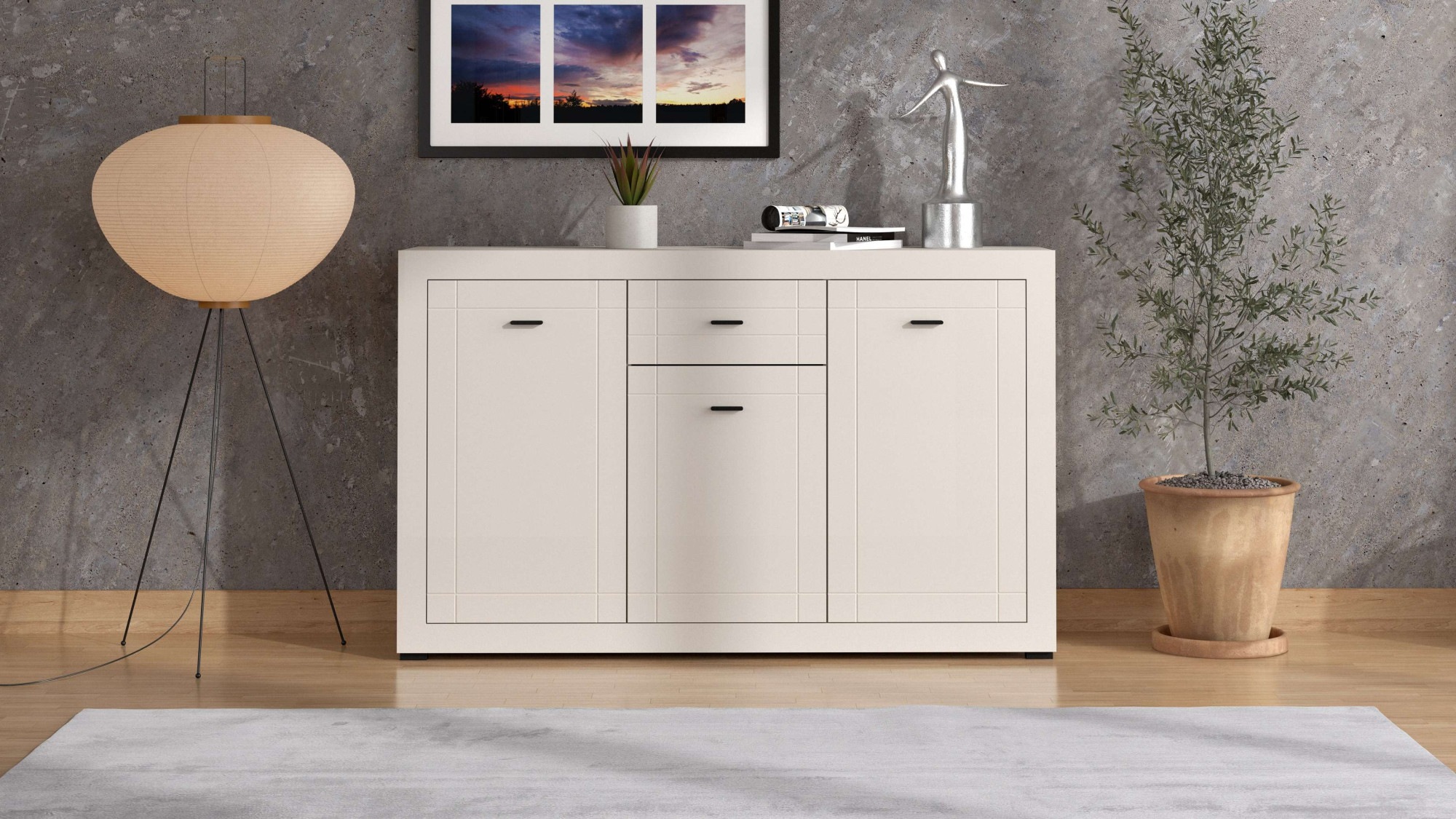 Home affaire Sideboard »Warwick Kombikommode, Schrank, Schubladenkommode« Modernes Sideboard: Kaschmir, 3 Türen & 1 Schublade, Heißfolienprägung