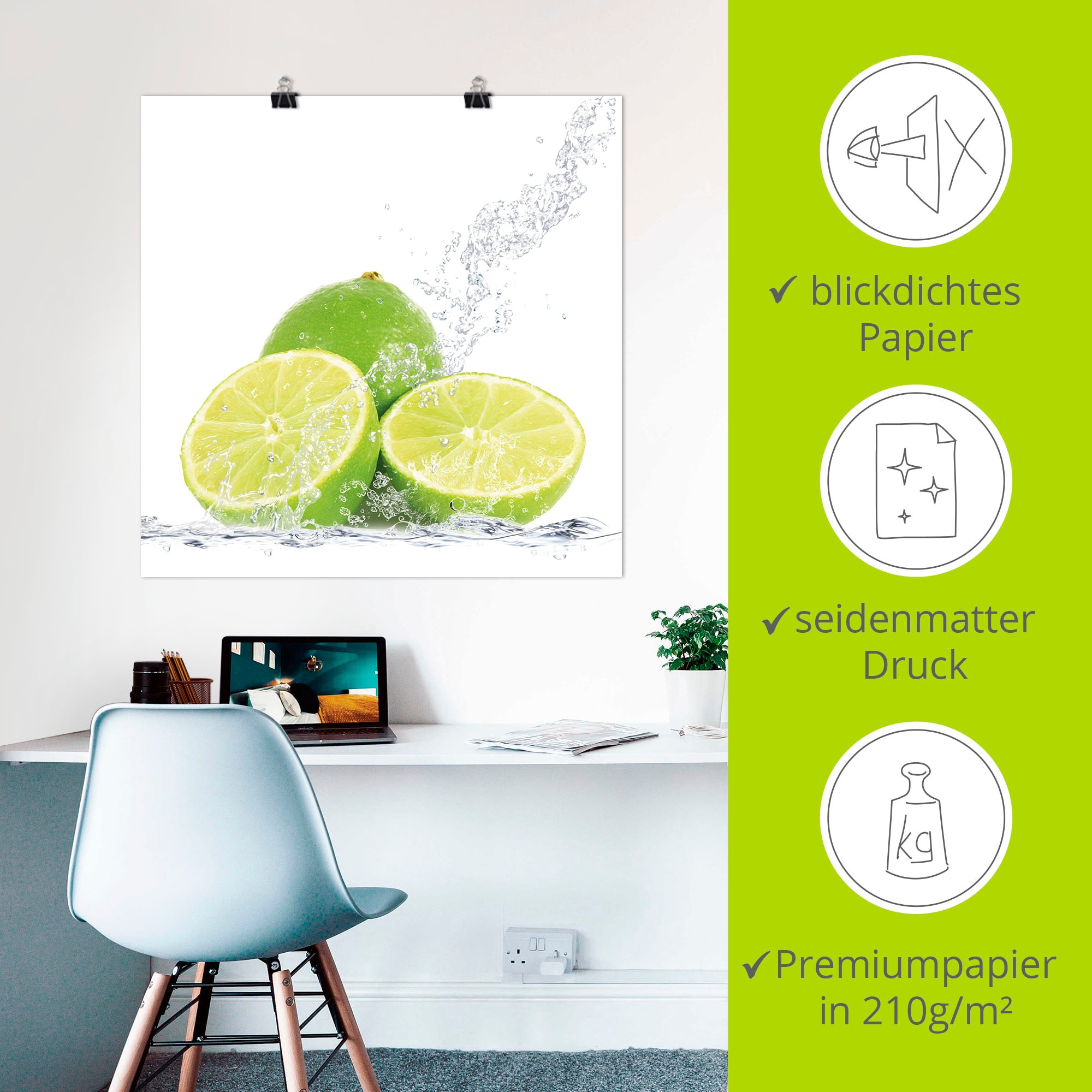 Artland Wandbild »Limette mit Spritzwasser«, Lebensmittel, (1 St.), als Leinwandbild, Poster, Wandaufkleber in verschied. Größen