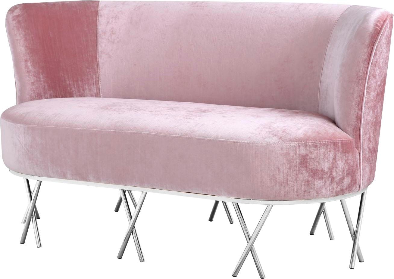 Leonique Sofa "Scarlett", Sofa/Bank, rosa Velours, Chromfüße, Design, 145x72x80