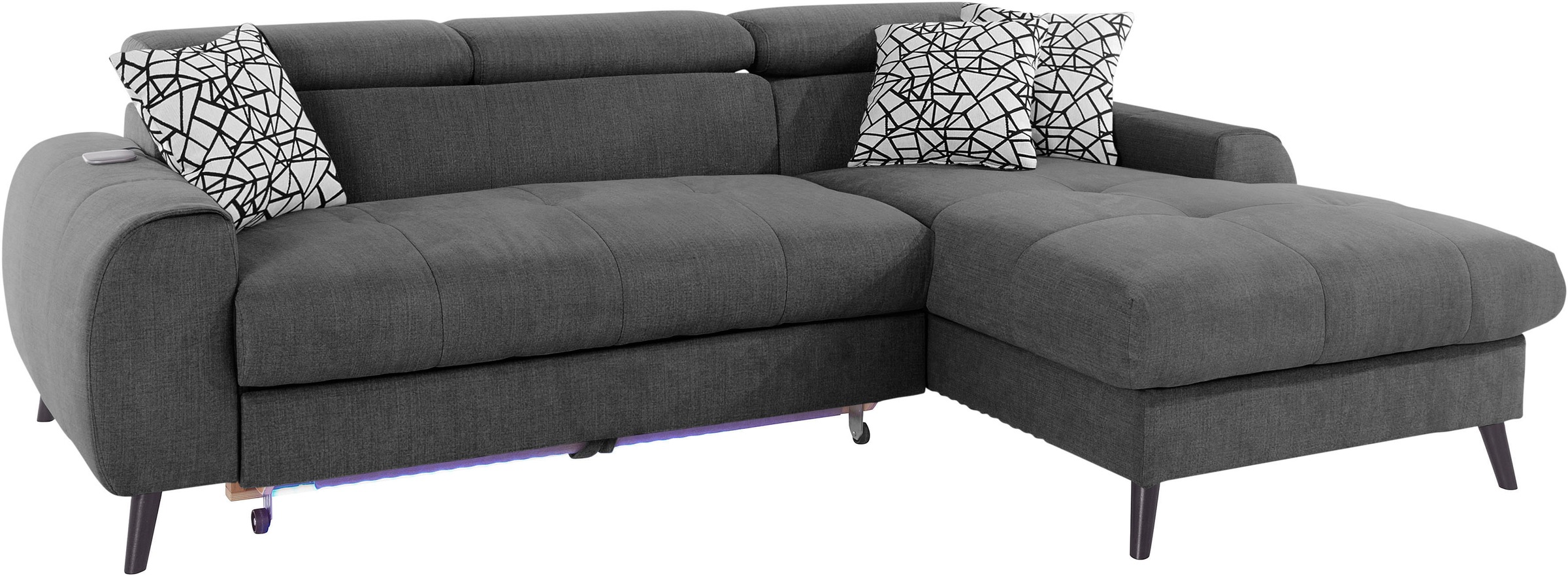 Thumbnail - COTTA Ecksofa "Mia L-Form mit 3 Zierkissen" wahlweise mit Bettfunktion, Bettkasten, Beleuchtung & Wireless-Charger