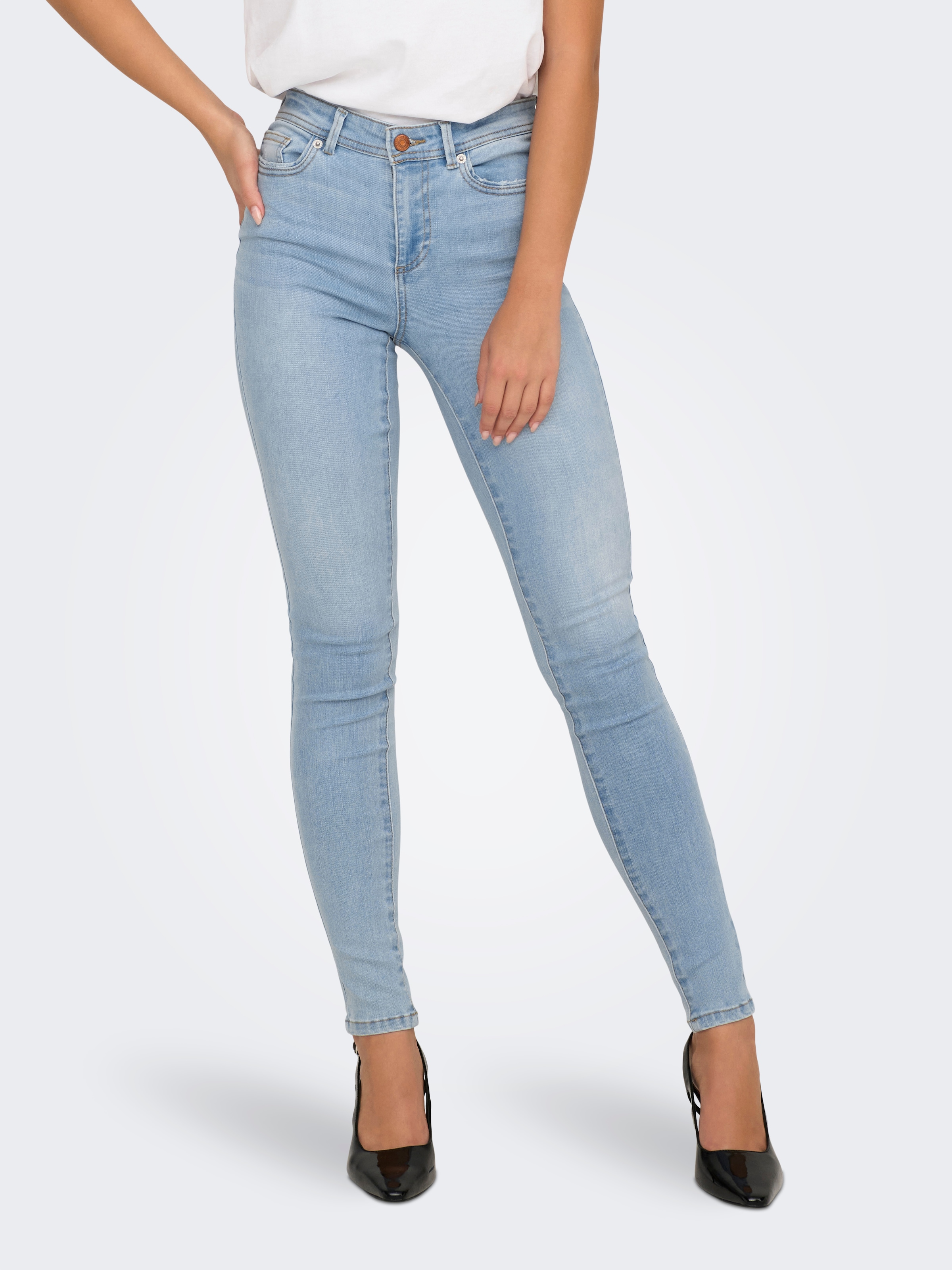 ONLY Skinny-fit-Jeans "ONLWAUW MID WAIST SK LANK DNM GUA" Materialmix, skinny fit