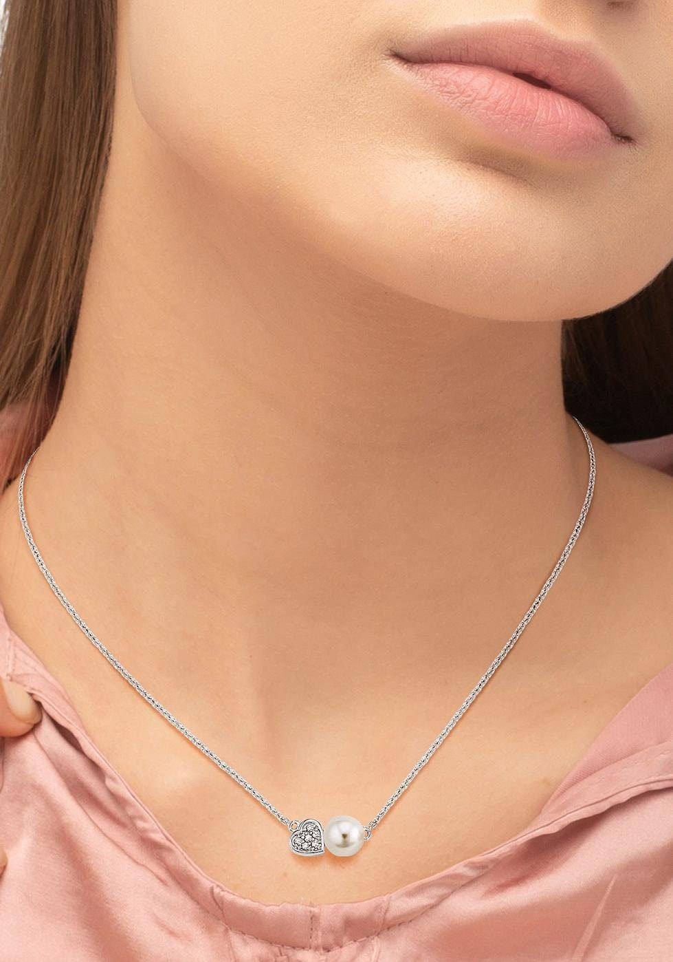 Amor Kette mit Anhänger »Herz, 2026033«, mit Zirkonia (synth.) - mit Muschelkernperle