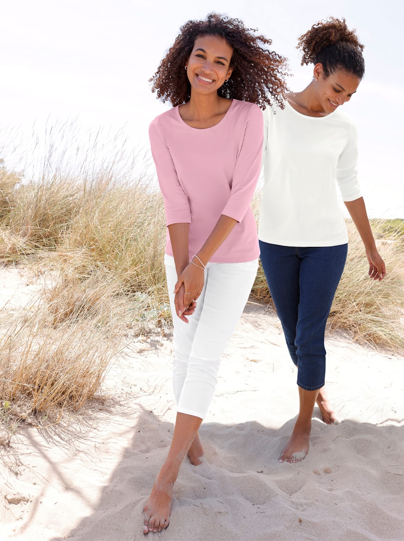 CASUAL LOOKS Damen 3/4-Arm-Shirt "2er-Pack Shirts"rosé, ecru, Gr. 38, unifarben, 100% Baumwolle, Shirts