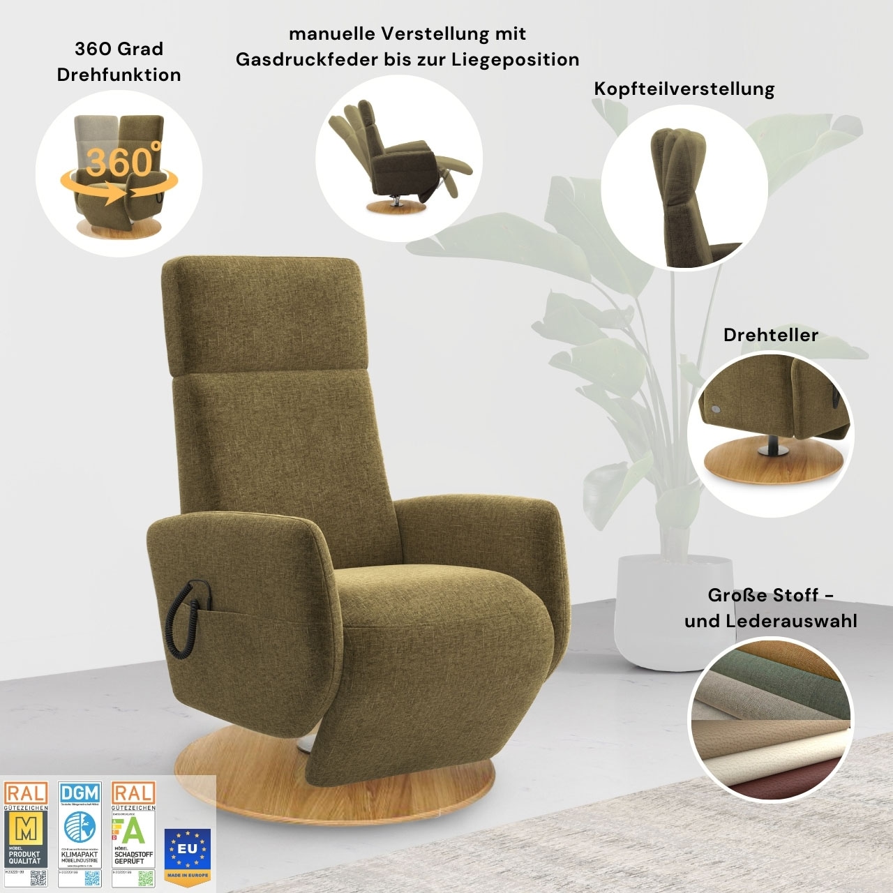 Home affaire TV-Sessel »Rochelle«, (1 St.), TV-Sessel mit Drehfunktion 360 Grad