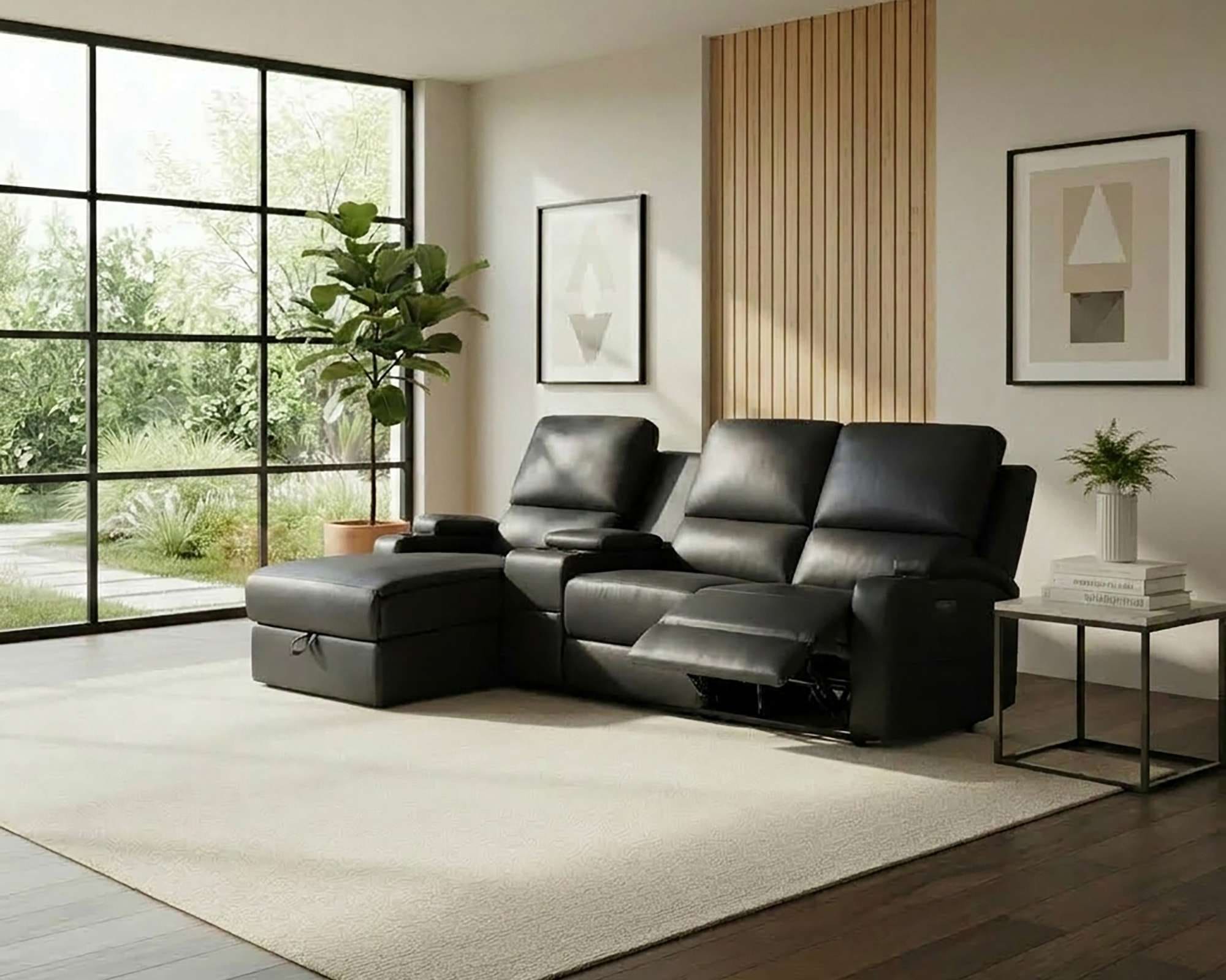OTTO home Ecksofa "NAPORI Lederoptik, Multimediasofa, 3er Kinosessel XXL, L-Form" Kinosofa, manuelle o. elektr. Relaxfunktion, Staufach, Getränkehalter