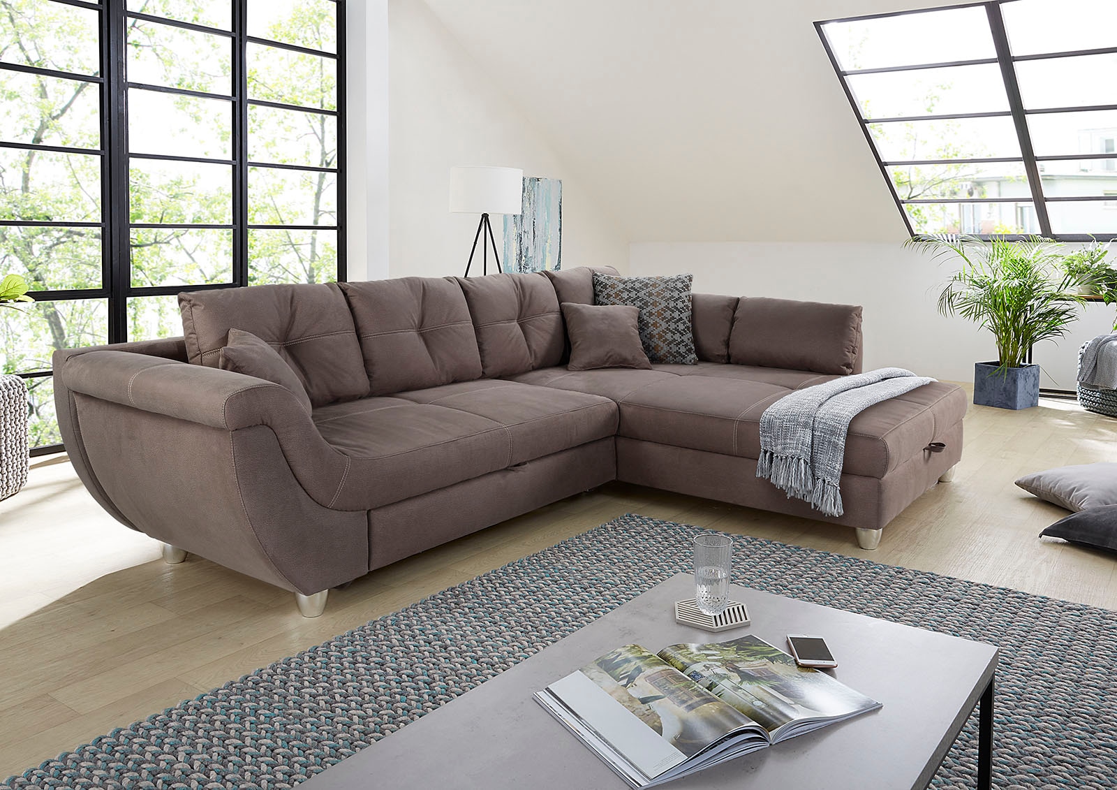 Jockenhöfer Gruppe Ecksofa "Maranello L-Form, B: 330 cm" mit Schlaffunktion, Bettkasten & Zierkissen