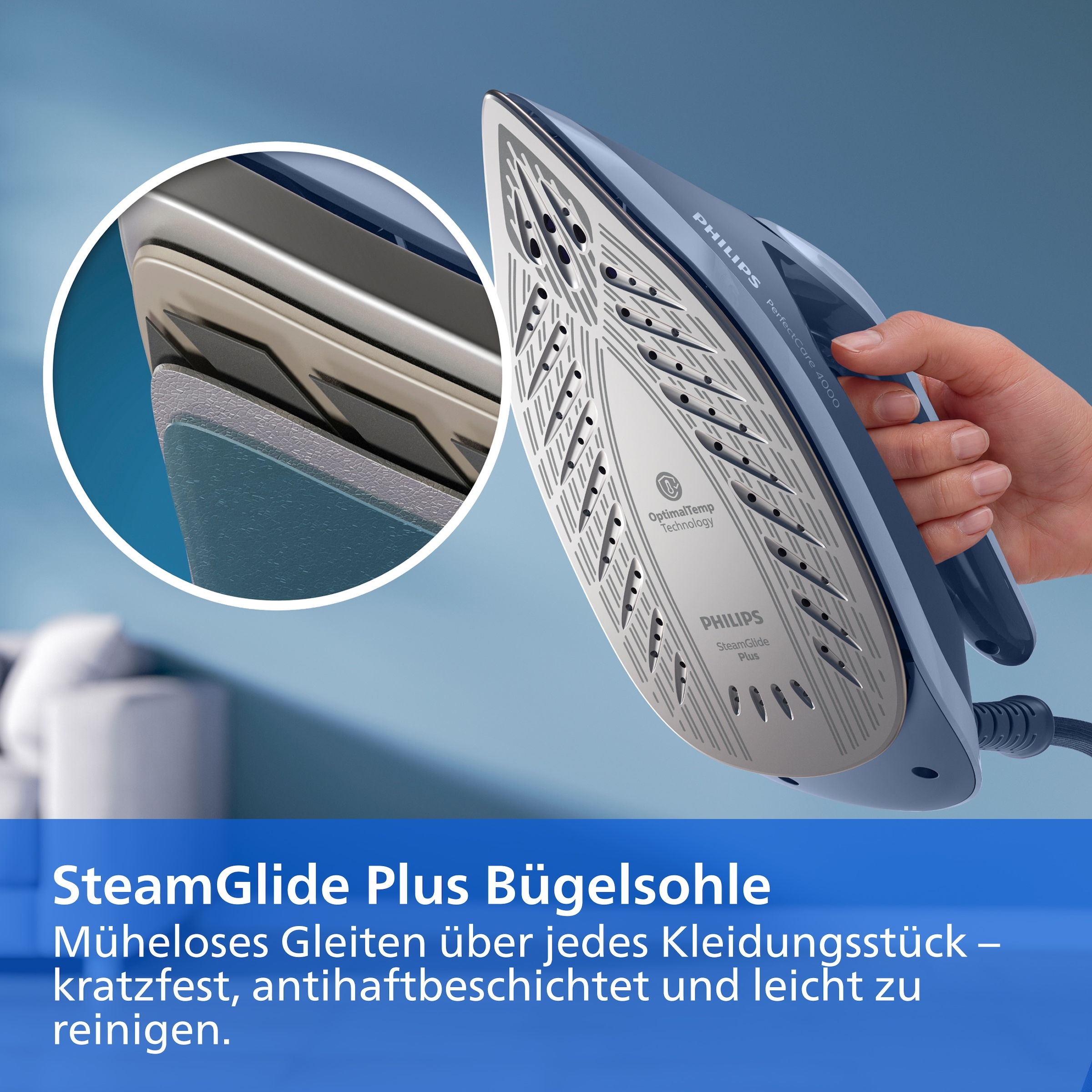 Philips Dampfbügelstation »4000 Series PSG4020/20, dunkelblau« 1.700 ml Wassertank 2.400 Watt, Vertikaldampf, SteamGlide Plus Bügelsohle, 450gr Dampfstoß
