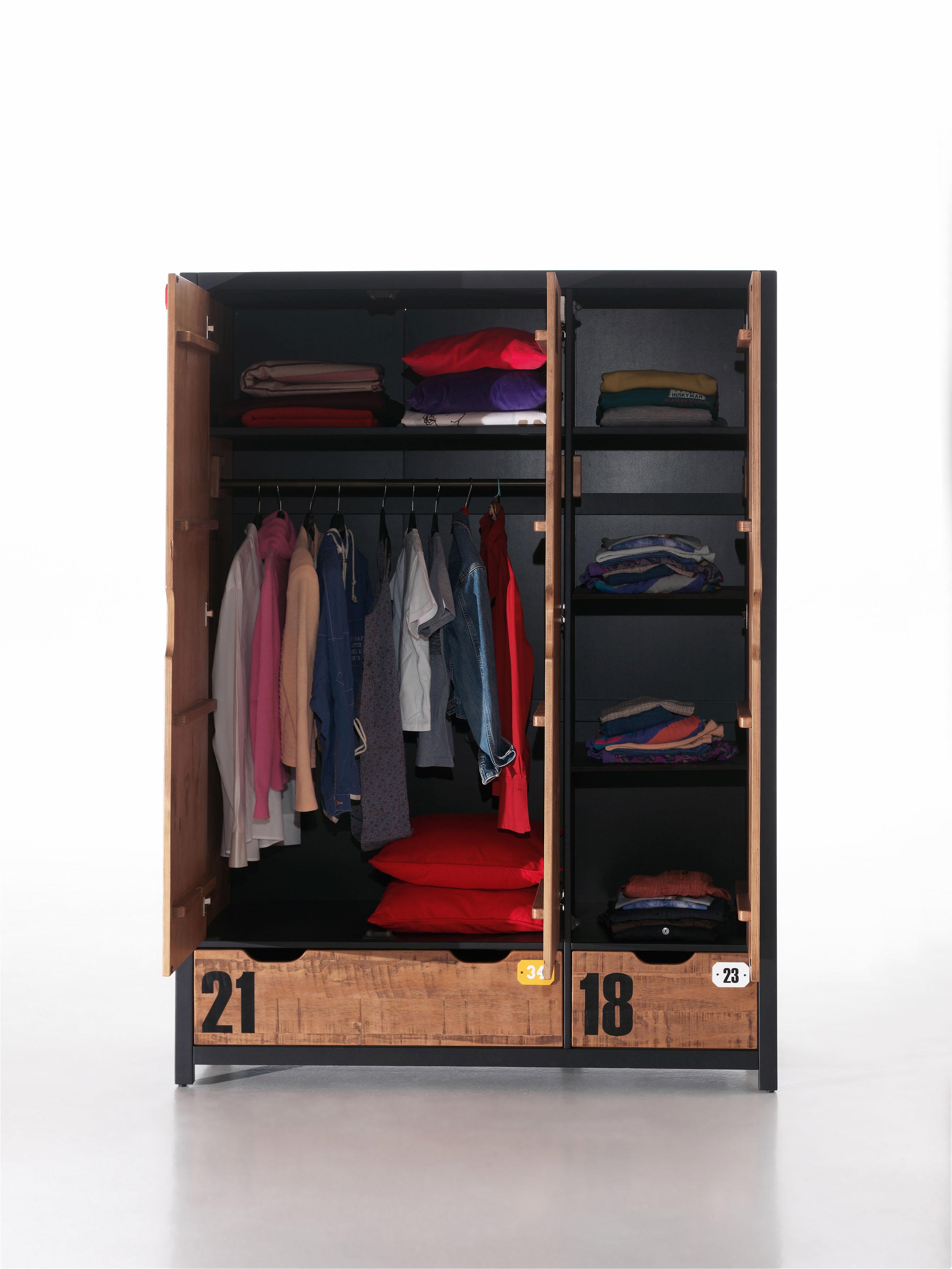Thumbnail - Vipack Drehtürenschrank "Alex, Fronten massiv Kiefer in Hobel-Optik, Dekor Ziffern", (H/T ca. x200x55cm, Rahmen schwarz,...