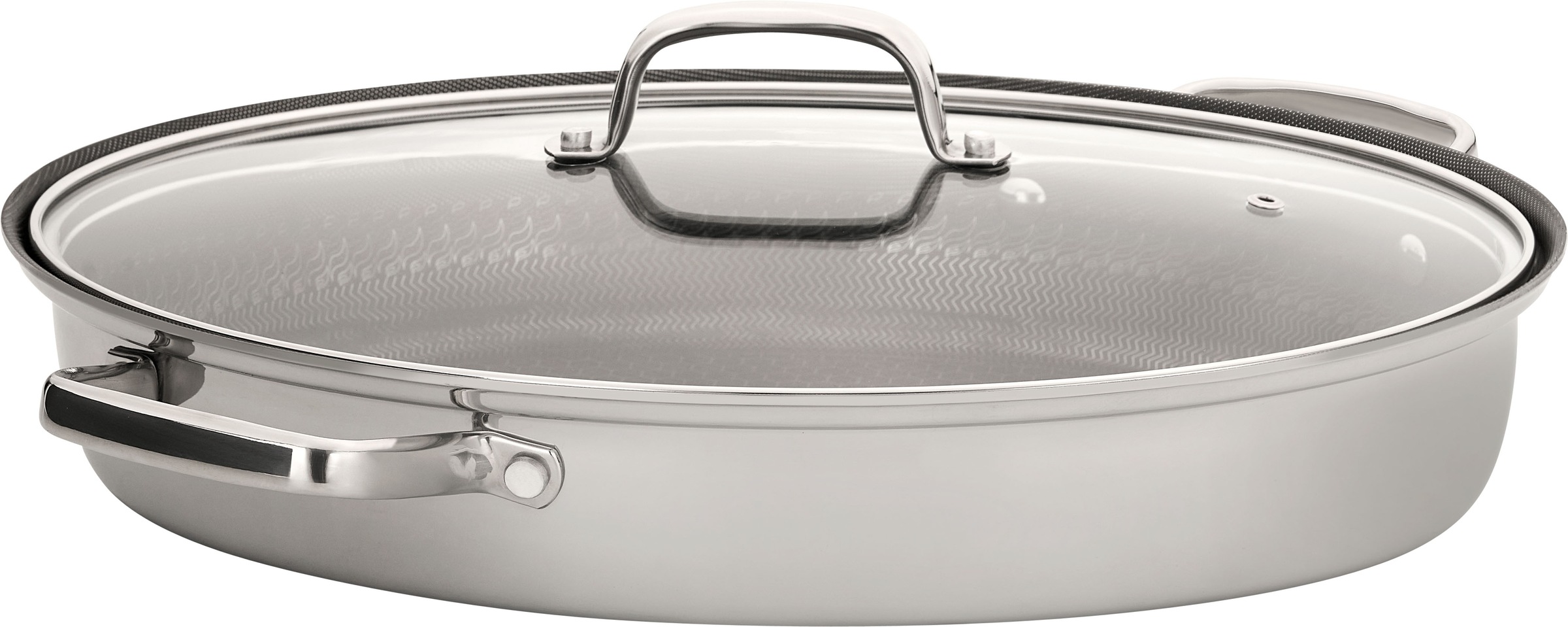 HENSSLERS Fischpfanne »HENSSLERS Edelstahl Fisch- & Schnitzelpfanne, mit Wabenstruktur«, Edelstahl, (2 tlg.), inkl. Glasdeckel und Dünsteinsatz, Abmessung ca. 38x26 cm