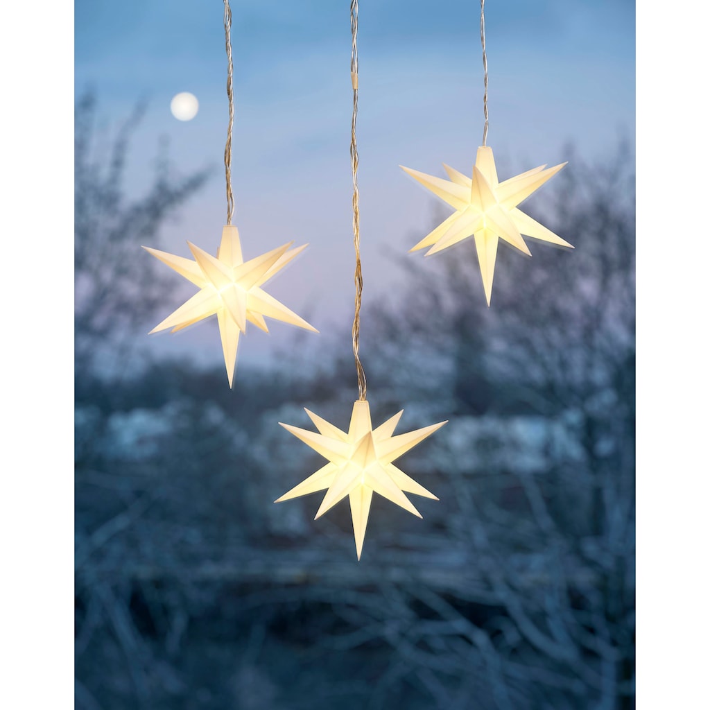 IC Winterworld LED-Lichterkette »Weihnachtsbeleuchtung mit Sternen, LED Deko«, 3 St.-flammig, Weihnachtsdeko für den geschützen Außenbereich, mit 6 Stunden Timer