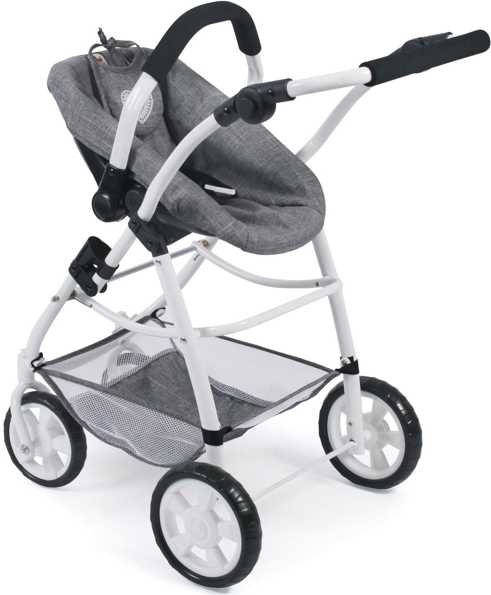 CHIC2000 Kombi-Puppenwagen »Emotion All In 3in1, Jeans Grey«, inkl. Babywanne, Babyschale und Sportwagenaufsatz