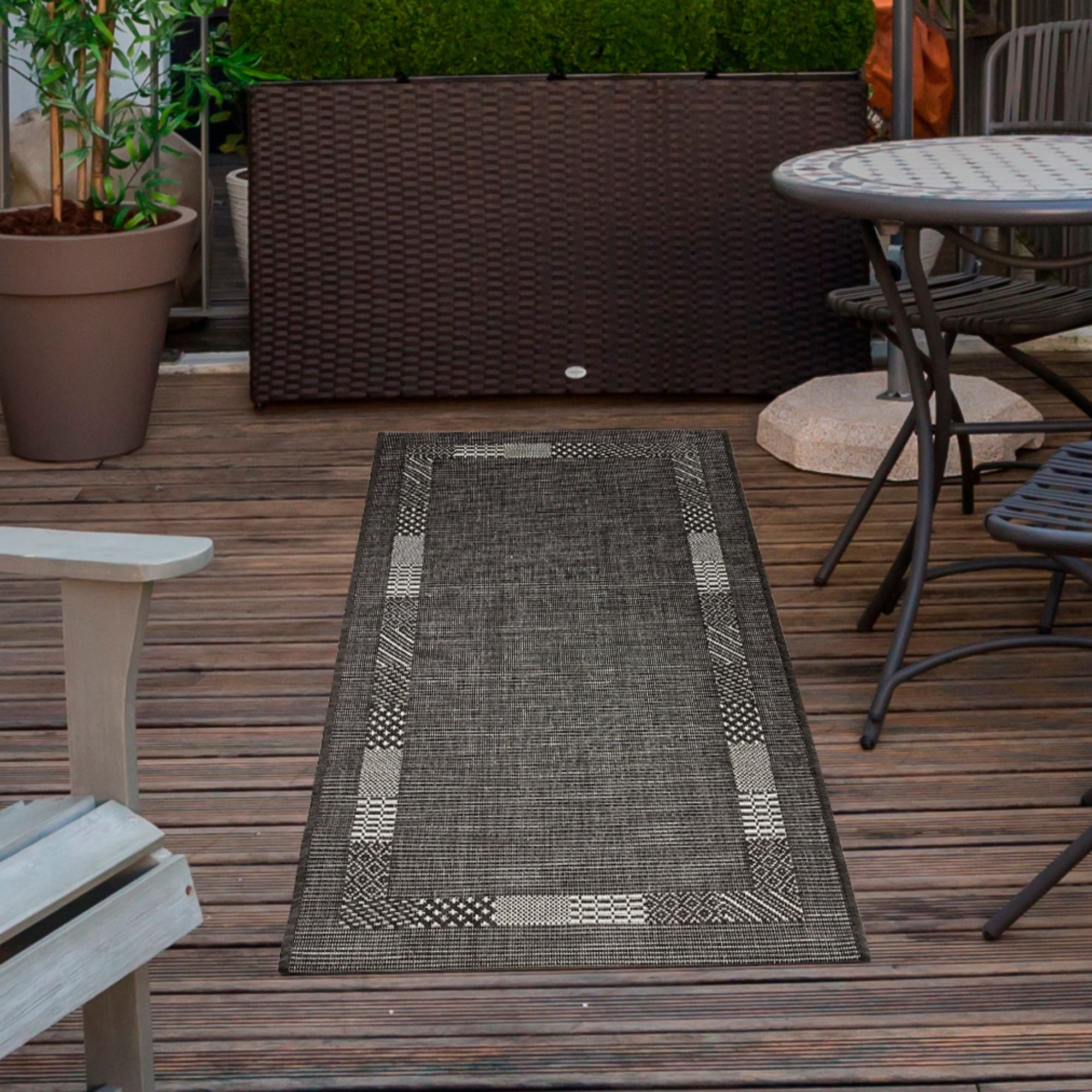Andiamo "Montana" rechteckig 5 mm Höhe Flachgewebe, meliert, mit Bordüre, In- und Outdoor geeignet