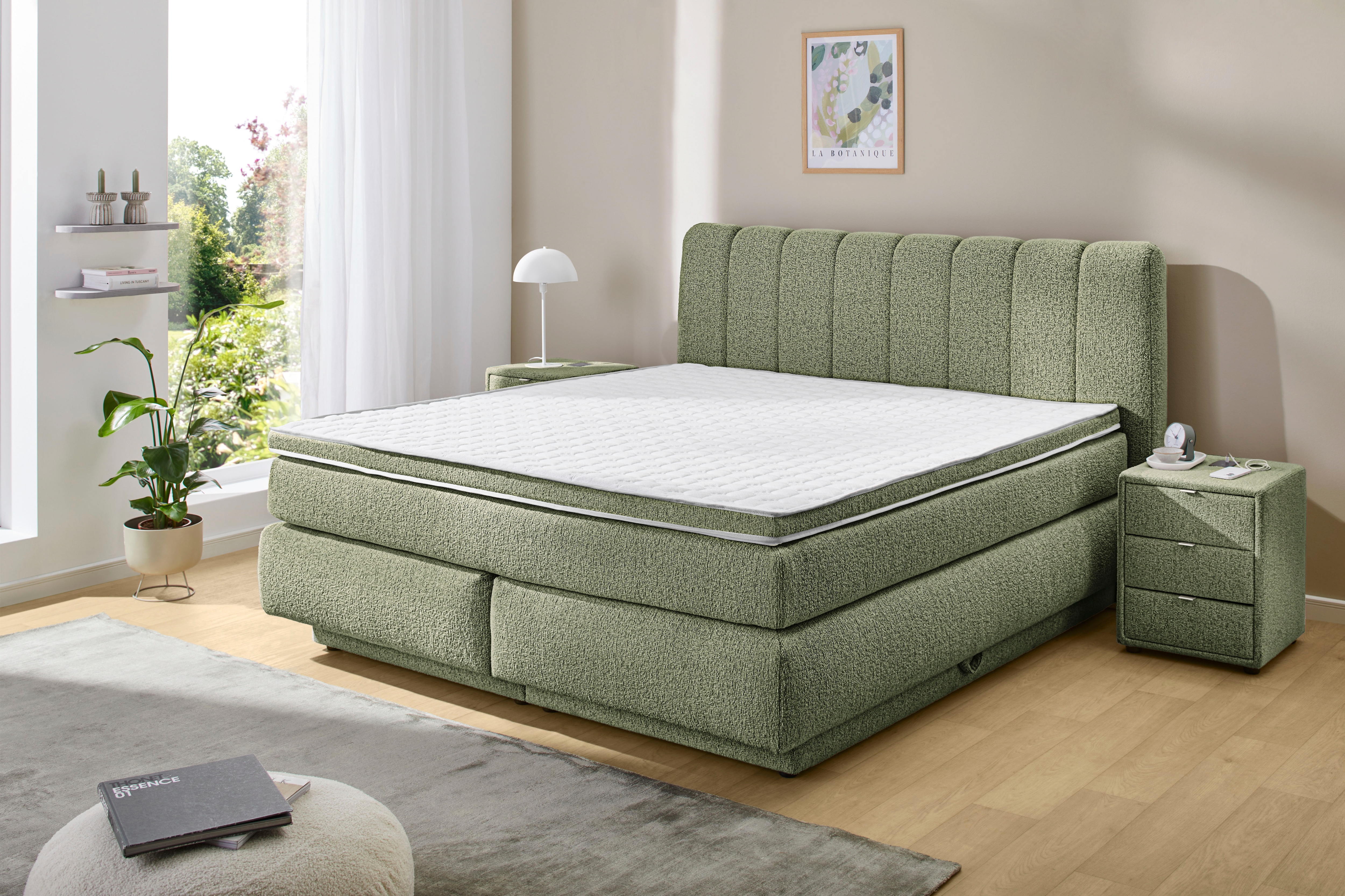 Jockenhöfer Gruppe Boxspringbett "TILDA, wahlweise mit Bettkasten, mit Taschenfederkernmatratze H3-H4" mit Kaltschaumtopper, hochwertiger Strukturstoff-Bezug, 180x200cm