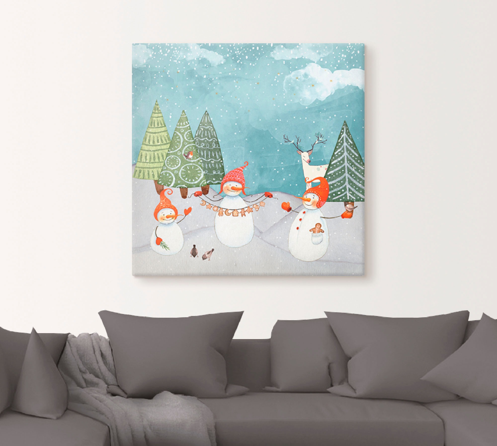 Artland Leinwandbild »Schneemänner und Tierfreunde«, Weihnachten, (1 St.), auf Keilrahmen gespannt