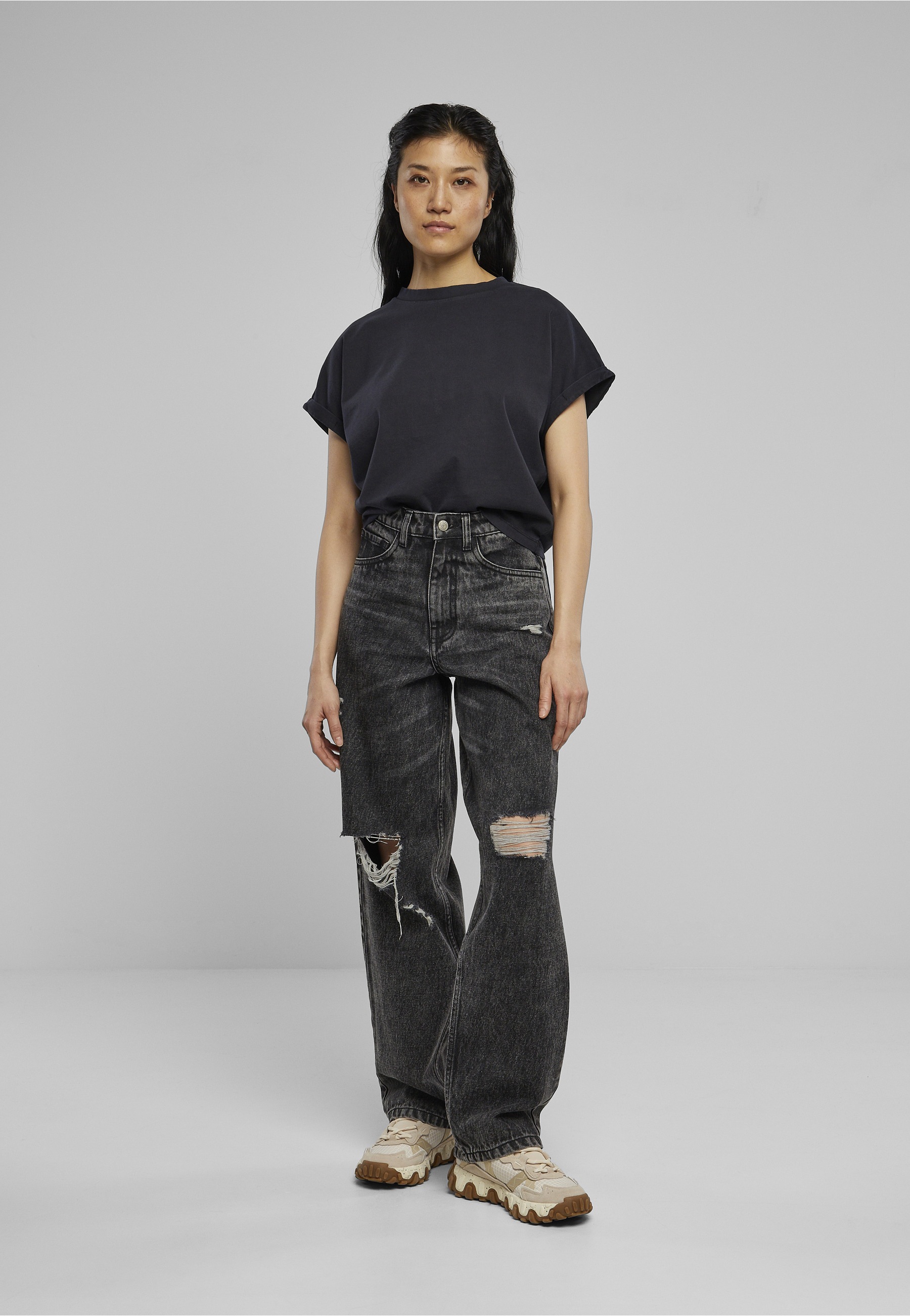 URBAN CLASSICS T-Shirt »Urban Classics Damen Ladies Short Pigment Dye Cut On Sleeve Tee« 1 Stk.