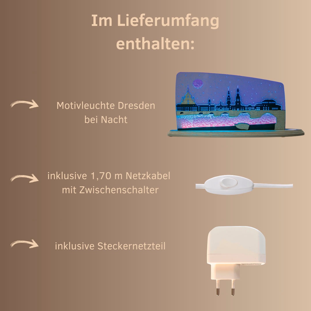 Weigla LED Dekolicht »Dresden bei Nacht, Holz & Acrylglas, BLAU-GRAU«, Leuchtmittel LED-Modul | LED wechselbar, Erzgebirge garantiert, Dekolampe für Innen, Dekoleuchte