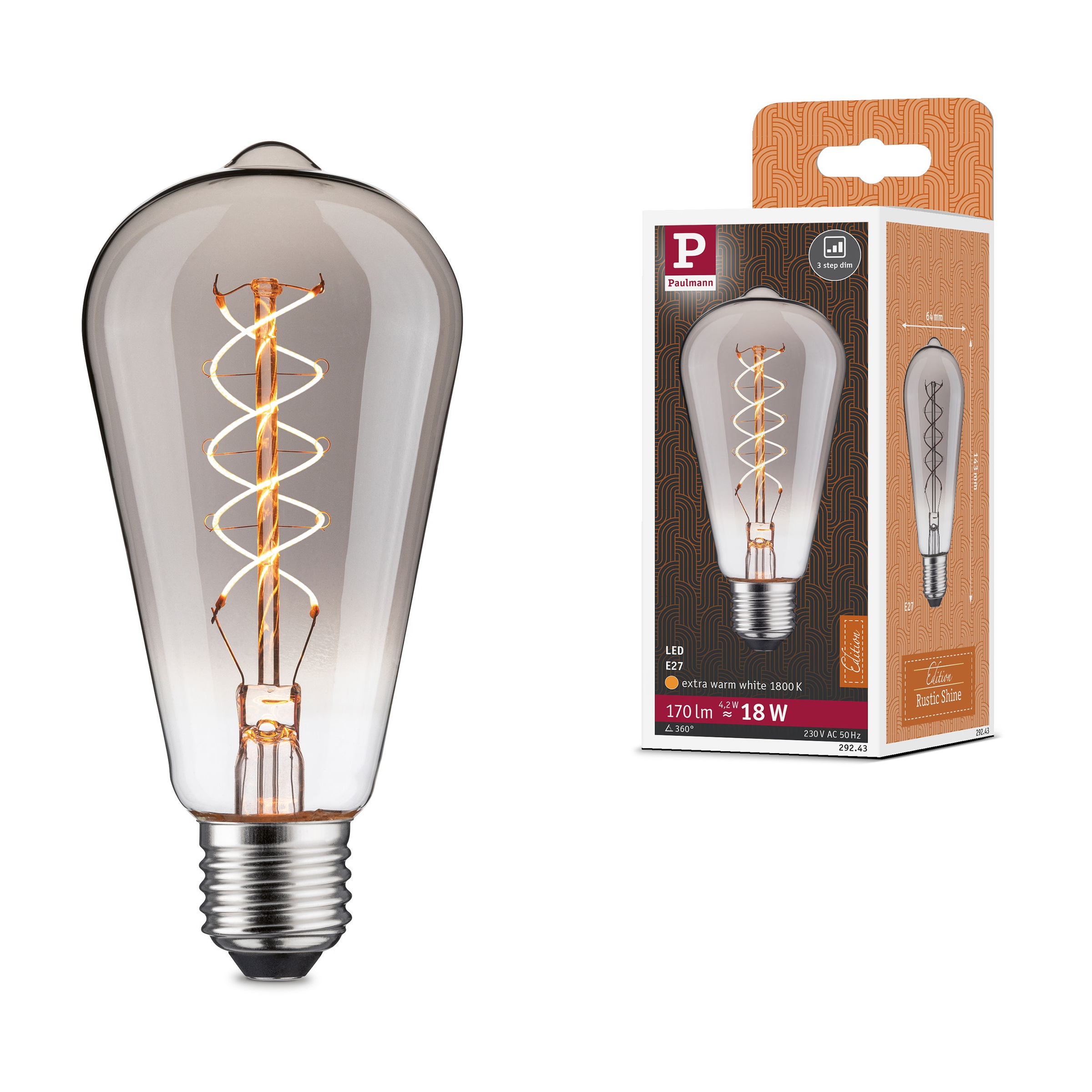 Paulmann LED-Leuchtmittel »Rustic Shine ST64 170lm 4,2W 1800K S smoke 230V« E27 1 Stk.