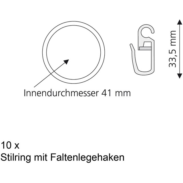 Liedeco Gardinenring, (Packung, 10 St., mit Faltenlegehaken), für  Gardinenstangen Ø 28 mm auf Rechnung | BAUR