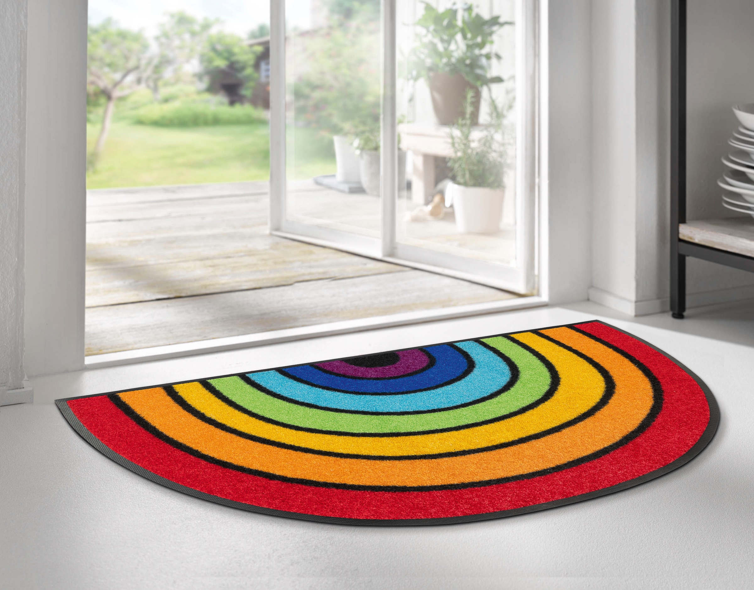 wash+dry by Kleen-Tex Fußmatte »Round Rainbow«, halbrund, Schmutzfangmatte,  Motiv Regenbogen, In- und Outdoor geeignet, waschbar | BAUR