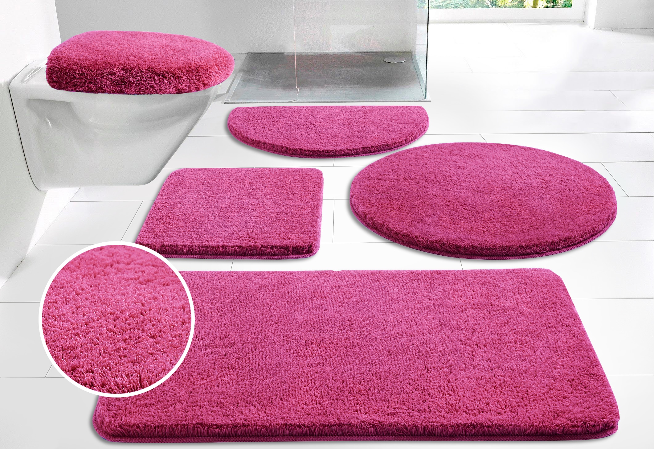 OTTO home Badematte "Merida, Badvorleger, Badezimmer Teppich" Höhe 32 mm rutschhemmend beschichtet fußbodenheizungsgeeignet schnell trocknend strapazierfähig Badteppich, Uni Farben, rechteckig, rund & als 2-tlg. Set erhältlich