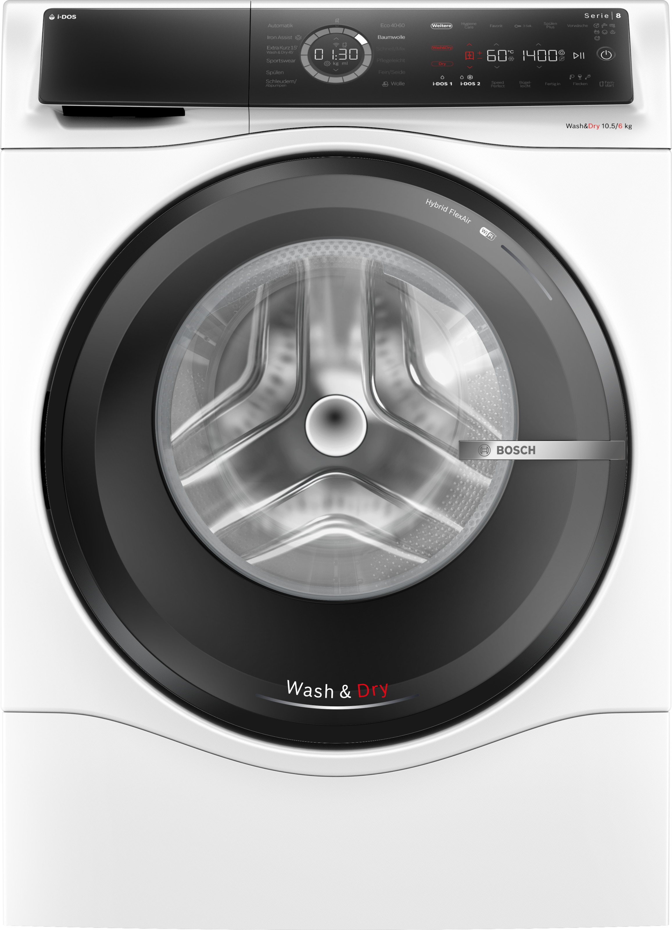 BOSCH Waschtrockner "WNC254A40", B:59,8cm H:84,8cm T:62,2cm, weiß, Waschtrockner, Iron Assist, automatische Waschmitteldosierung i-Dos, Home Connect